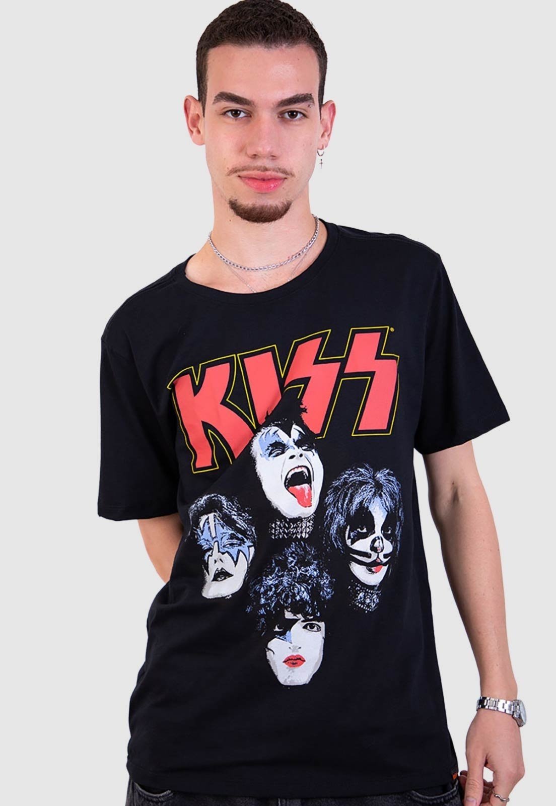 Camiseta Piticas Rock Hits Kiss Integrantes Preto