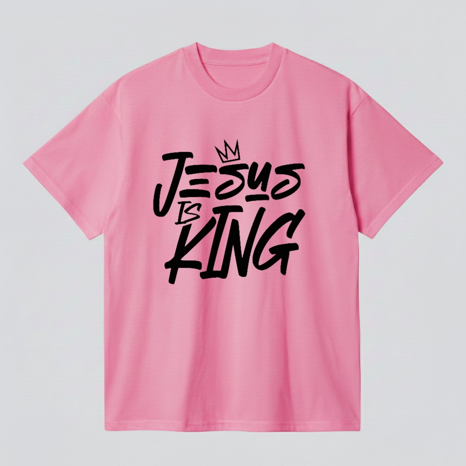 Camiseta Básica Jesus Is King Fé Cristã Street Style Rosa