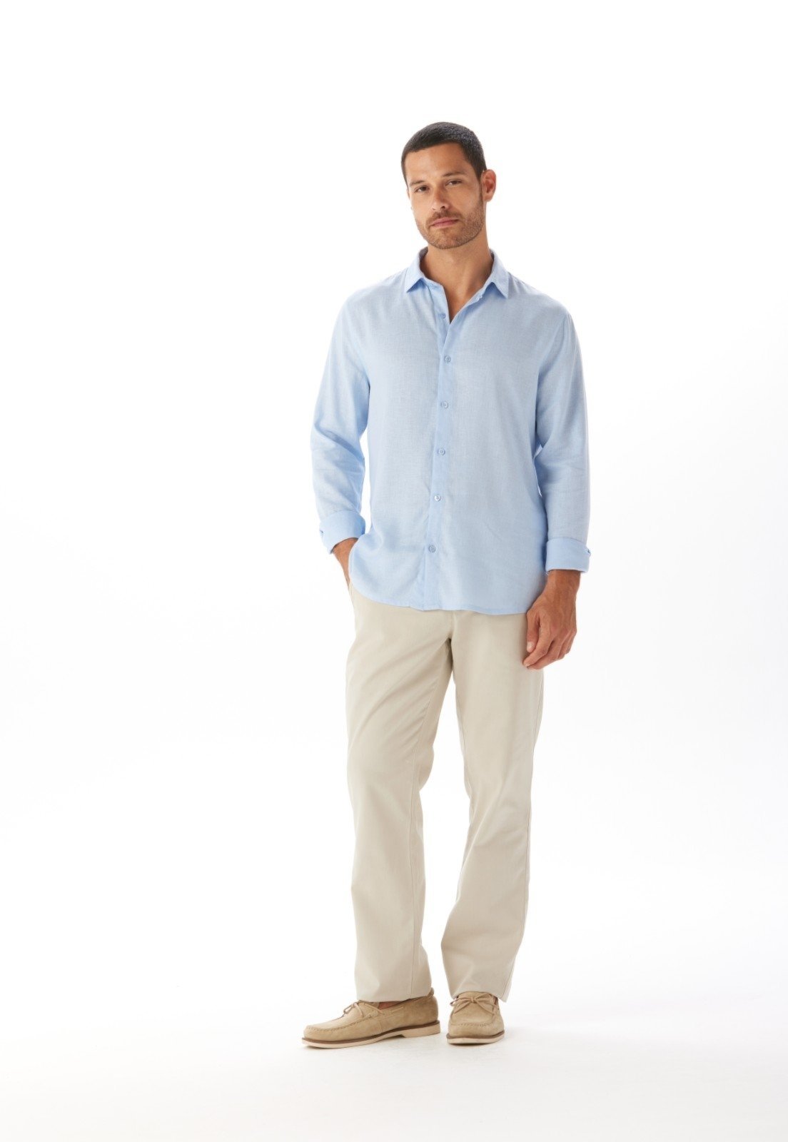 Camisa Linho Slim Manga Longa Traymon - Azul Claro