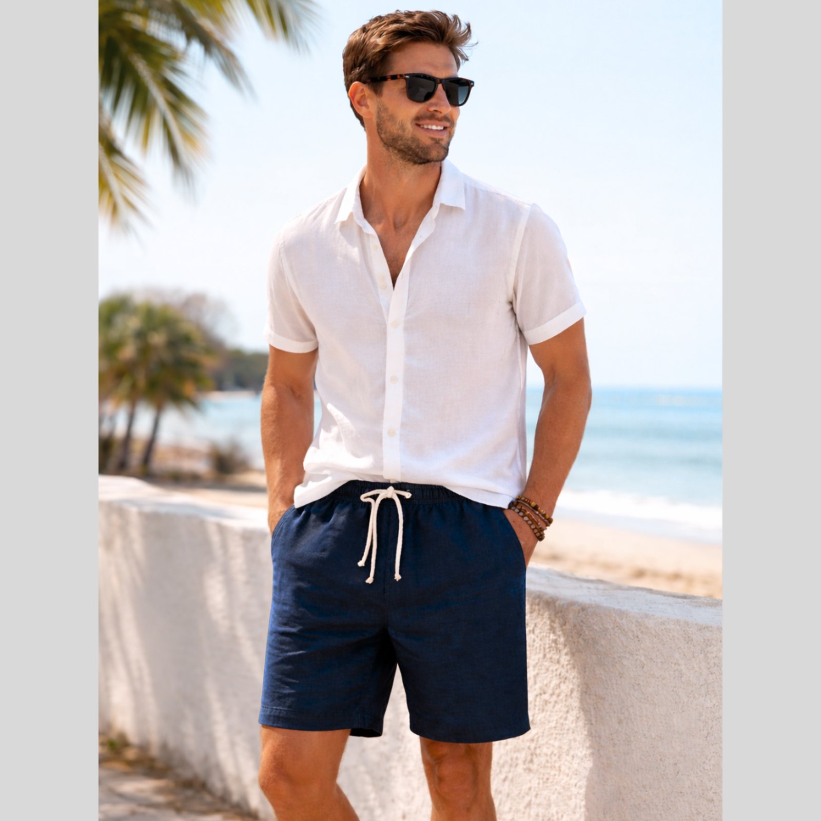 Infantil - Bermuda Shorts Masculina De Linho Cordão Mauricinho Leve