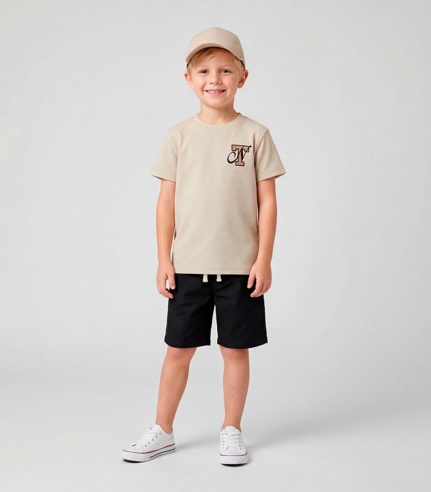 Infantil - Conjunto Menino Camiseta Com Bermuda Trick Nick Bege