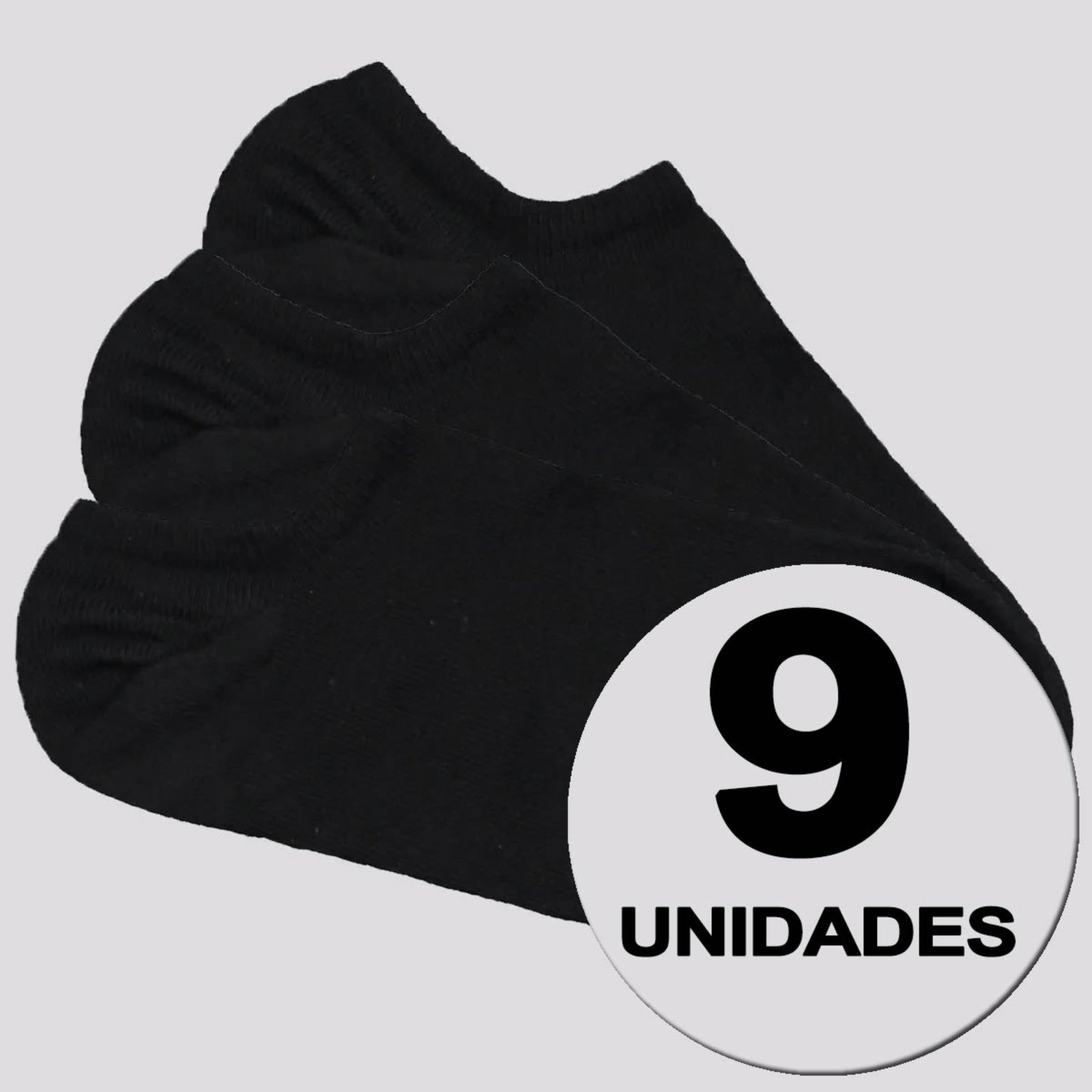 Vista 2 Kit Meia Selene Sapatilha Invisível Feminina 9 Pares Preta preto SELENE preto