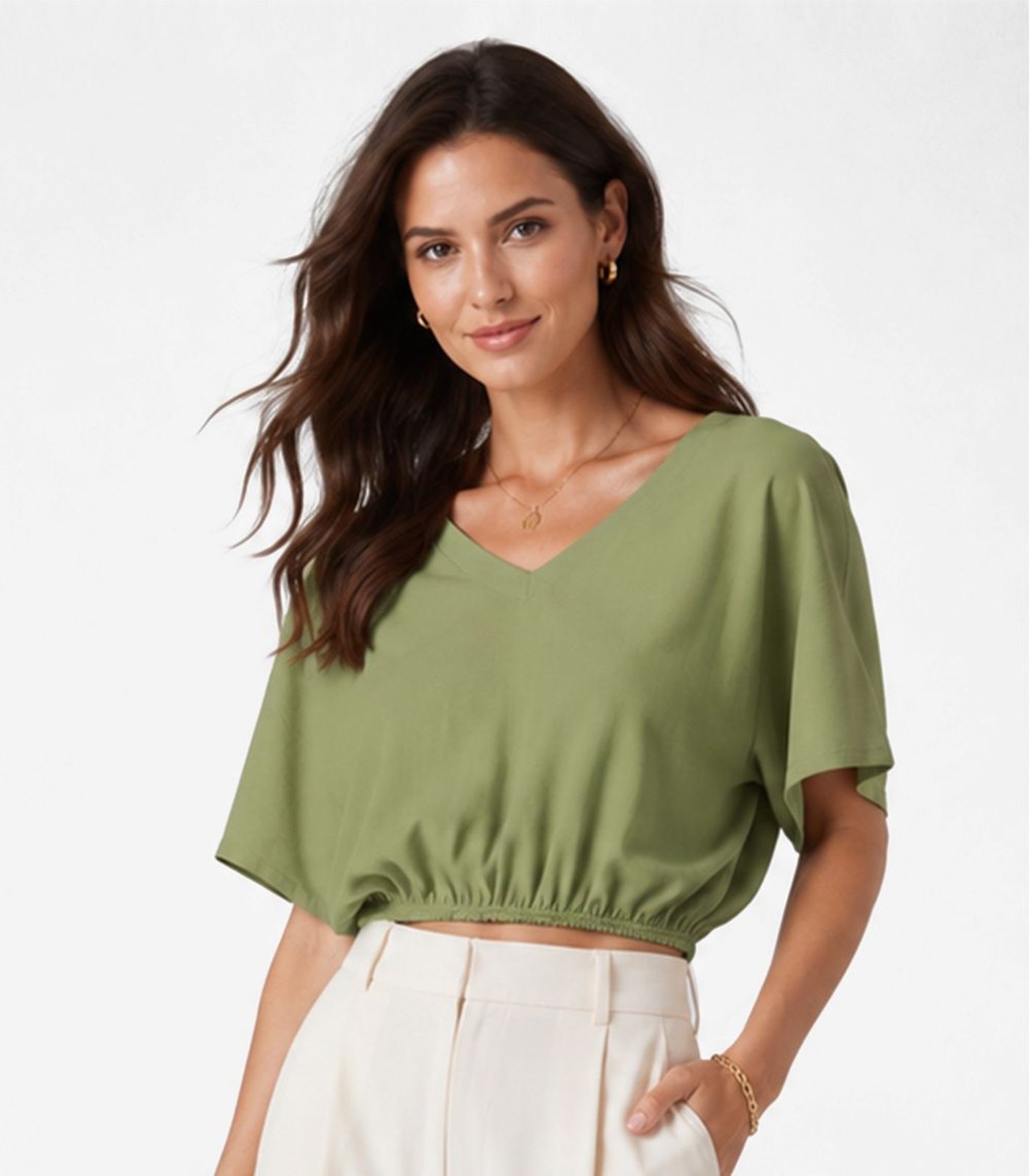 Blusa Feminina Com Decote Em V Infinita Cor Verde