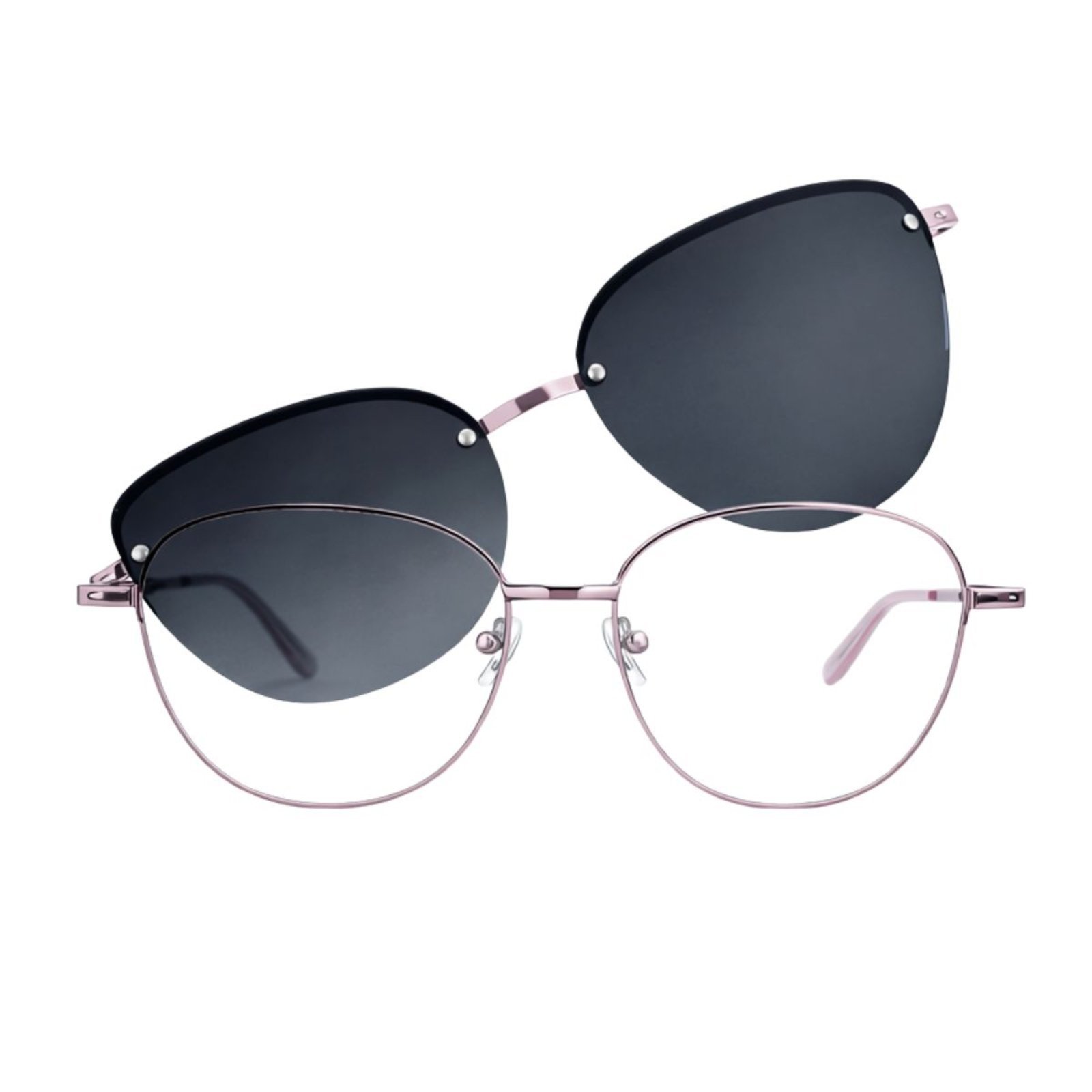 Óculos de Grau com Clip On Solar Magnético 2 em 1 Proteção UV Rosa