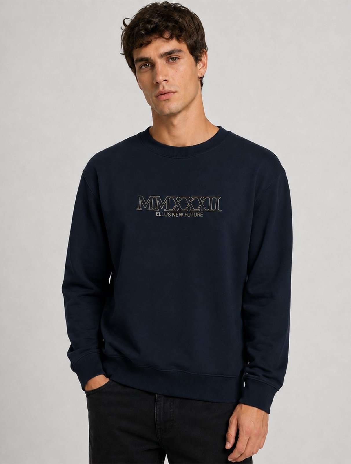 Moletom Ellus Masculino Crewneck Fleece New Future Azul Marinho