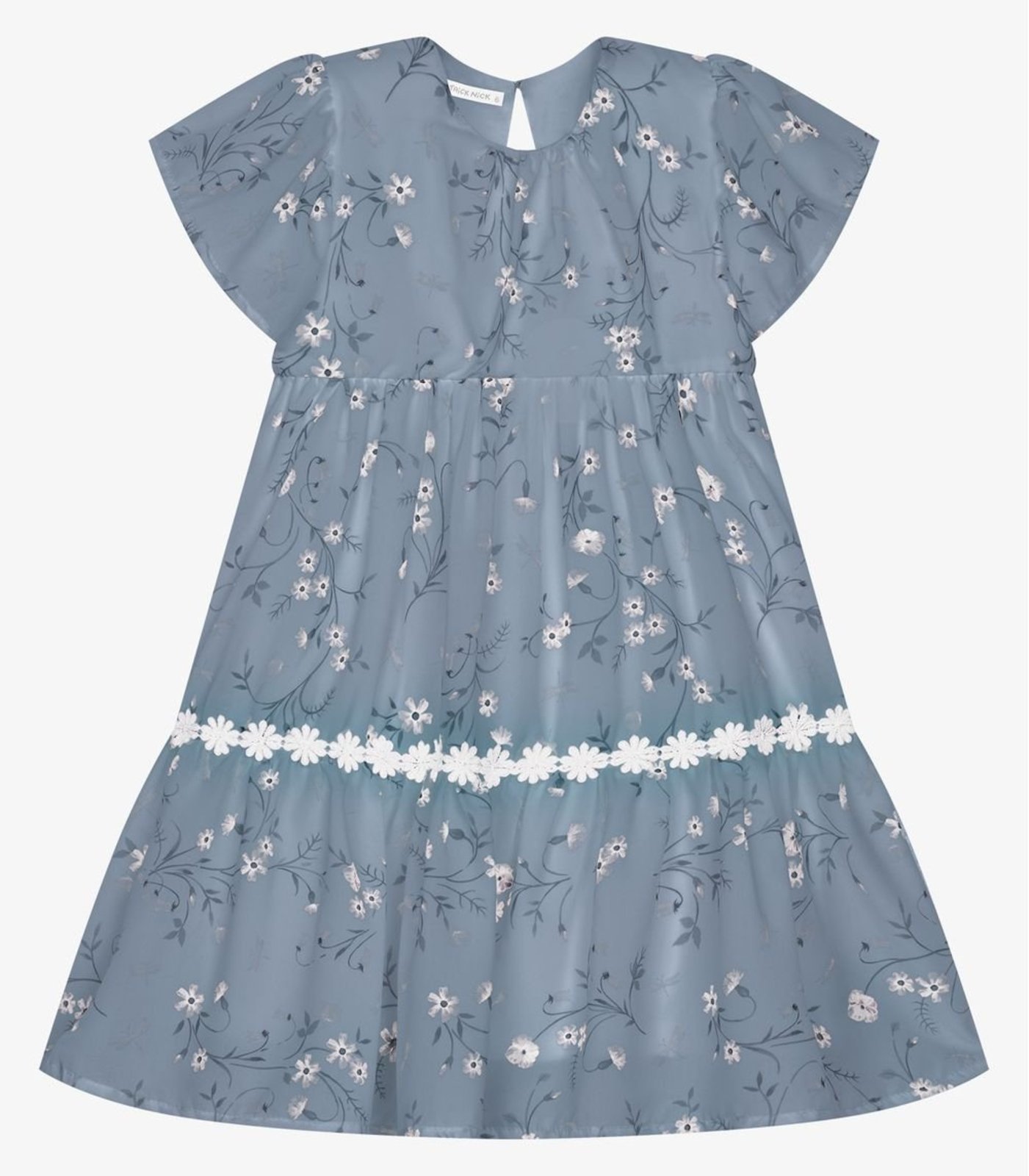Infantil - Vestido Chiffon Florido Trick Nick Azul