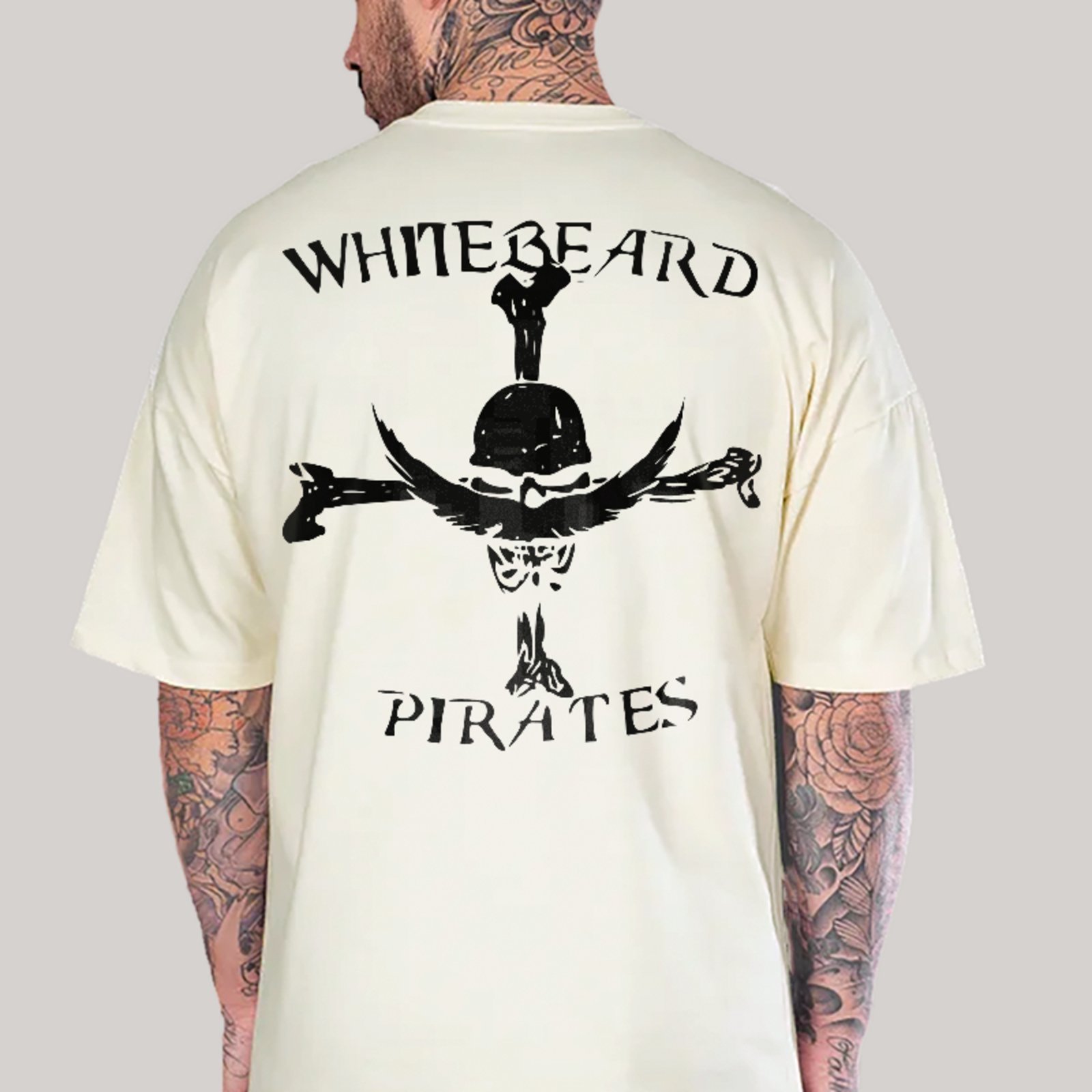 Camiseta Oversized Premium Whitebeard Pirates Skull Anime Unissex Off White