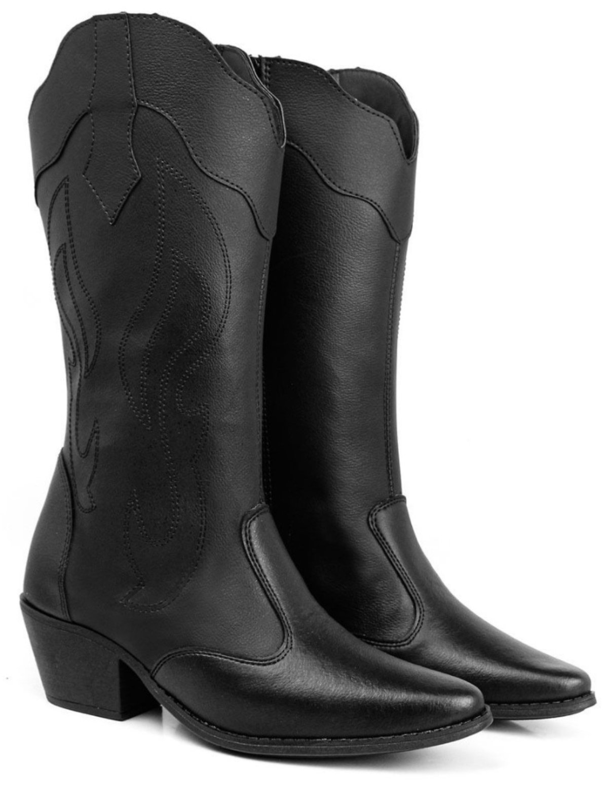 Bota Feminina Miuzzi Cano Longo Country Com Bordado Estlio Rodeio Bico Oval Preta