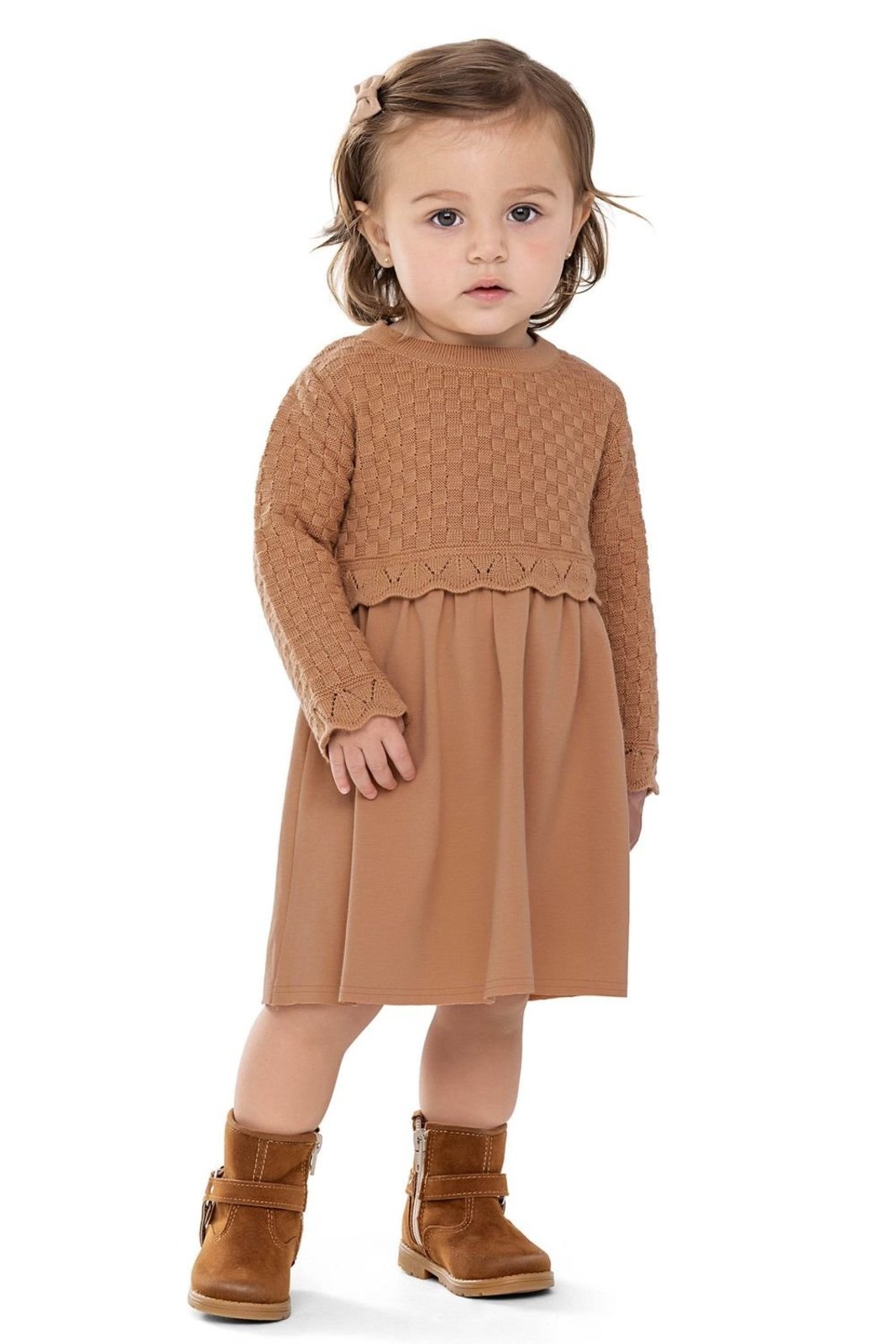 Infantil - Vestido Menina Tricô Detalhado Colorittá Marrom