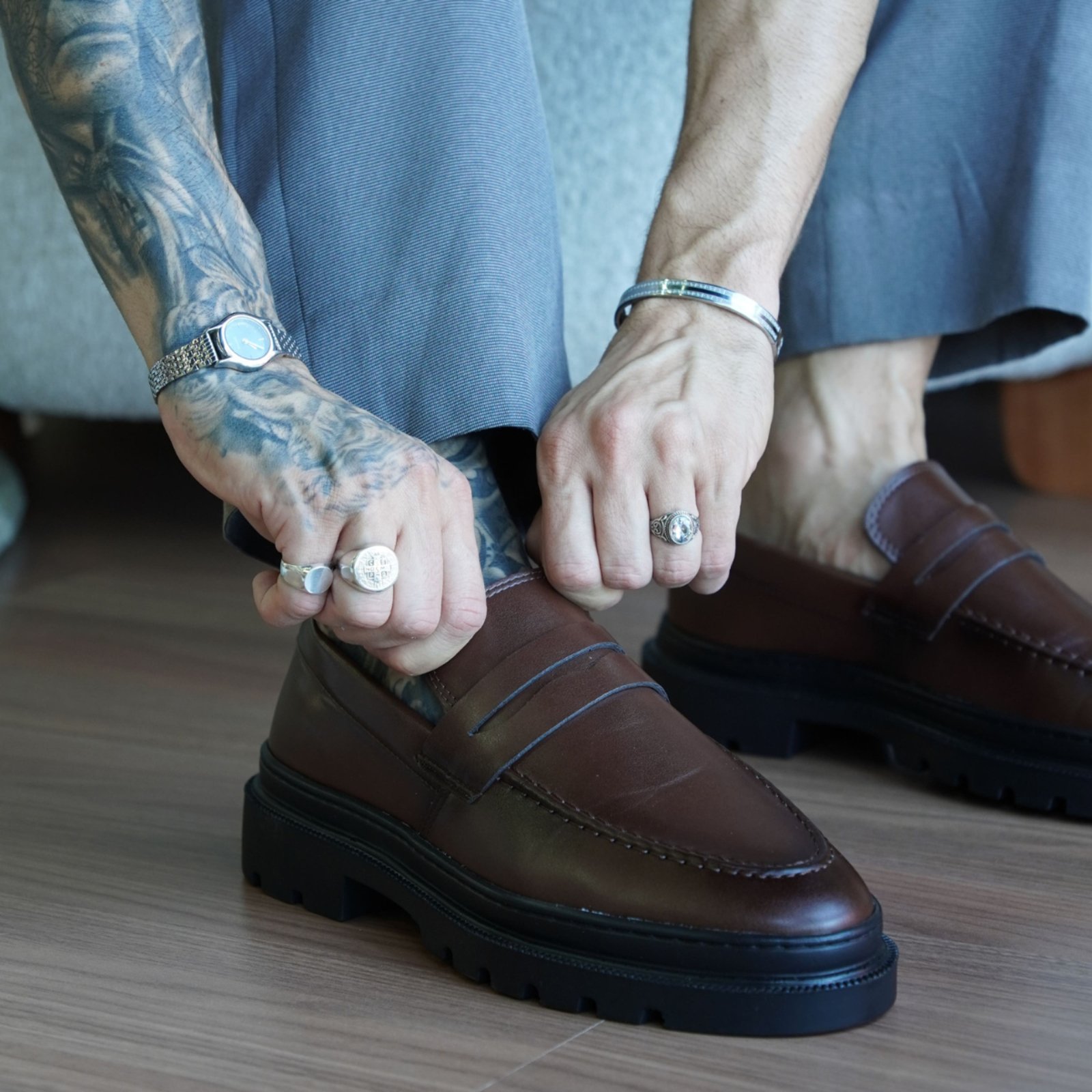 Sapato Social Masculino Casual Mocassim Costurado Piettro Trabalho Eventos Confortável Dia Dia