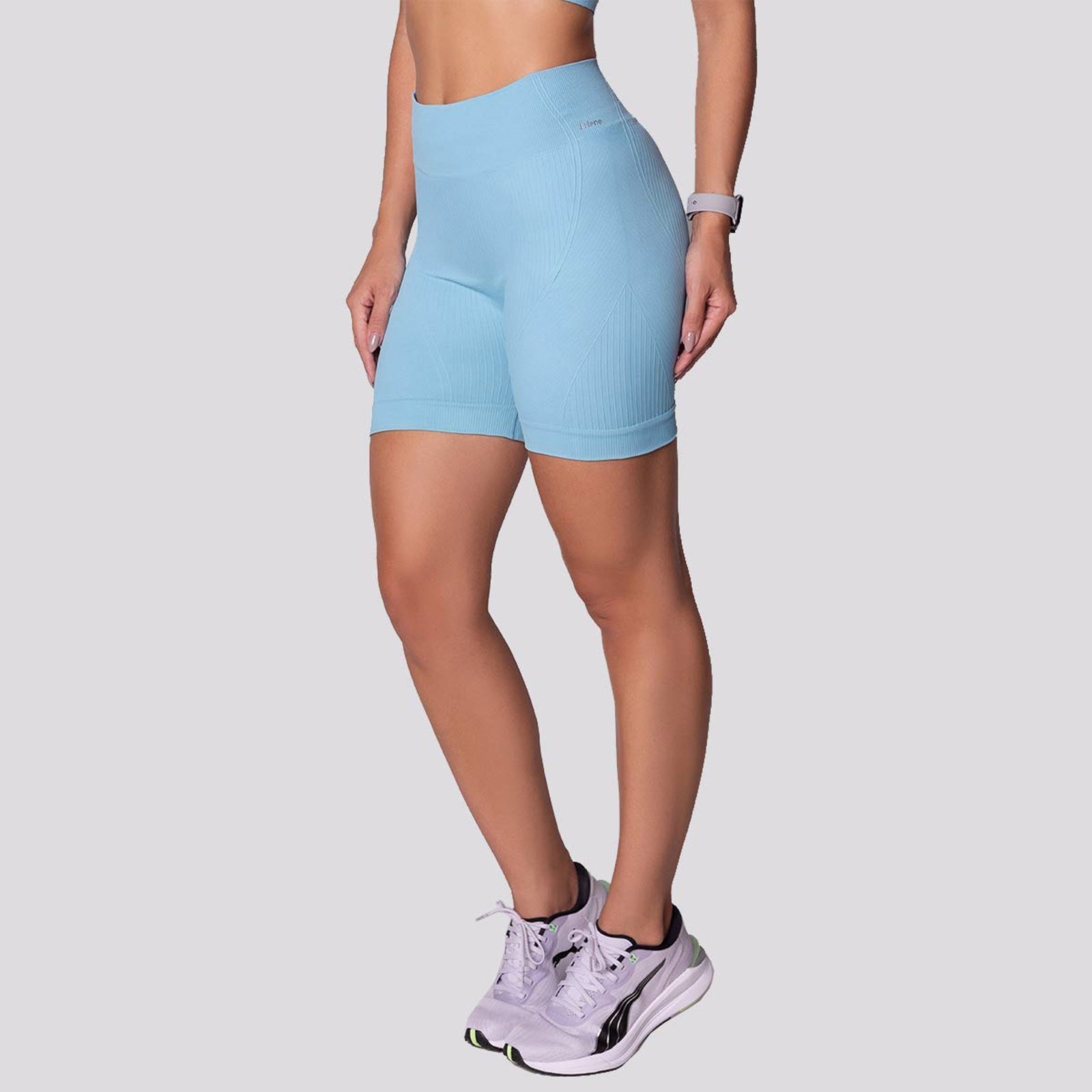 Shorts Canelado Selene Sem Costura Feminino Azul Claro