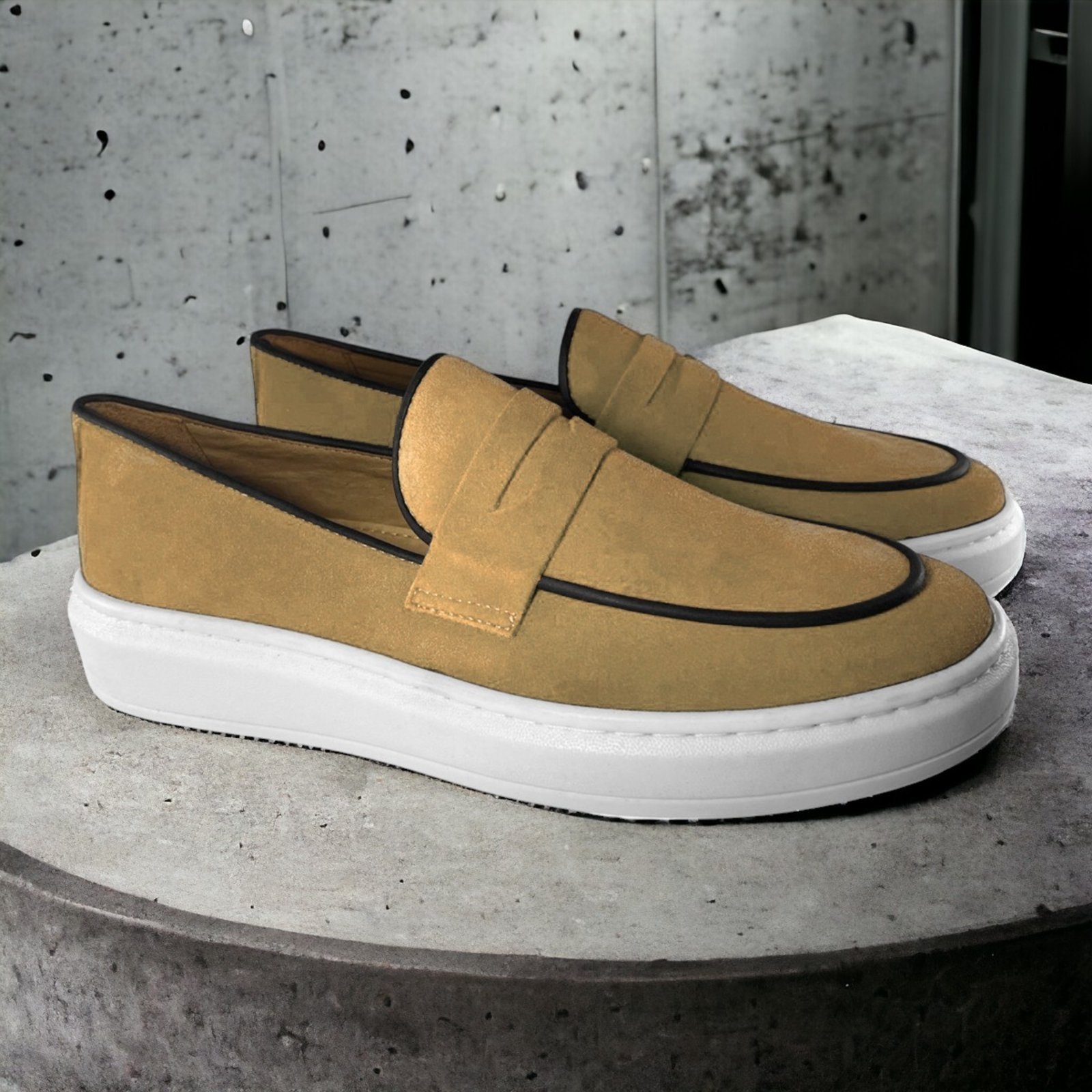 Loafer Masculino em Couro Forrado em Couro Com Palmilha em Couro Com Gravata Casual Areia