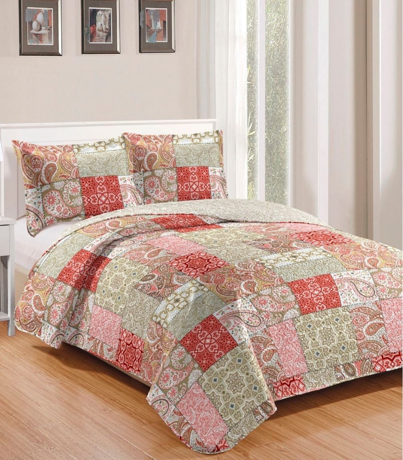 Colcha Casal Bouti Patchwork Microfibra Rozac Marrom