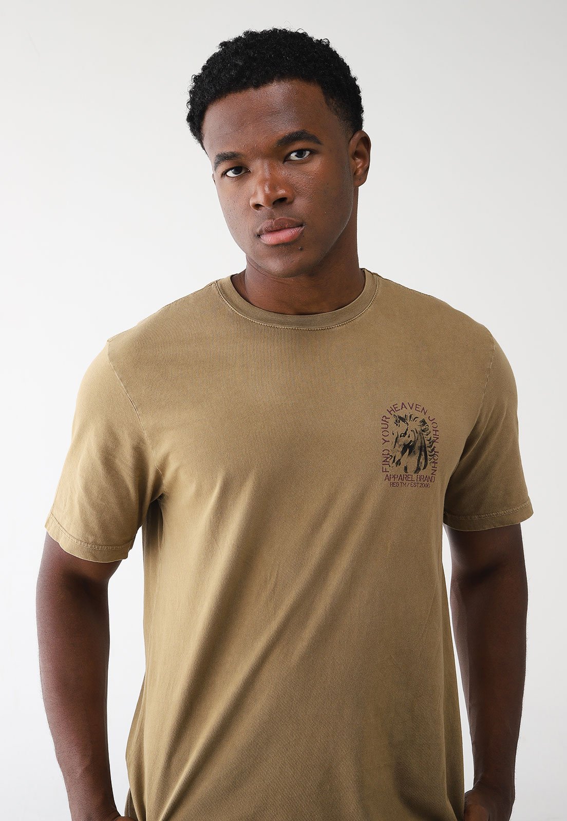 Camiseta John John Reta Estampada Caramelo