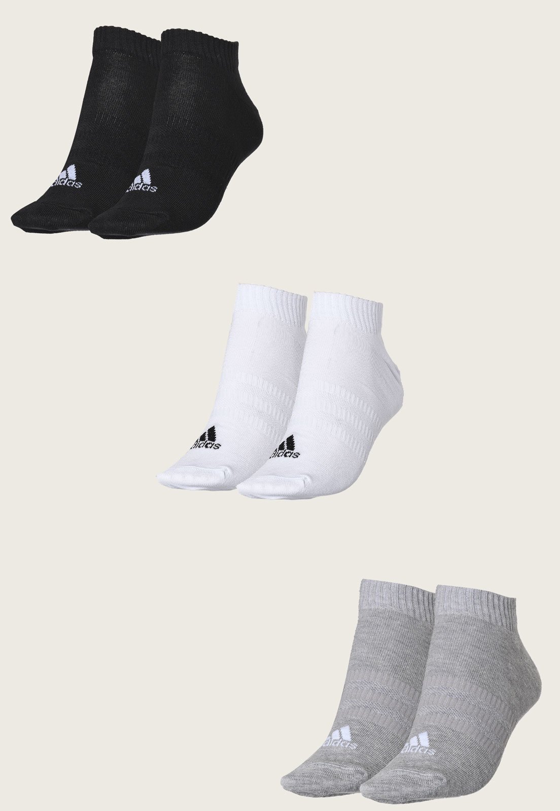Vista 3 Kit 3pçs Meia adidas Performance Cano Baixo No Show Preta e Cinza preto adidas performance preto