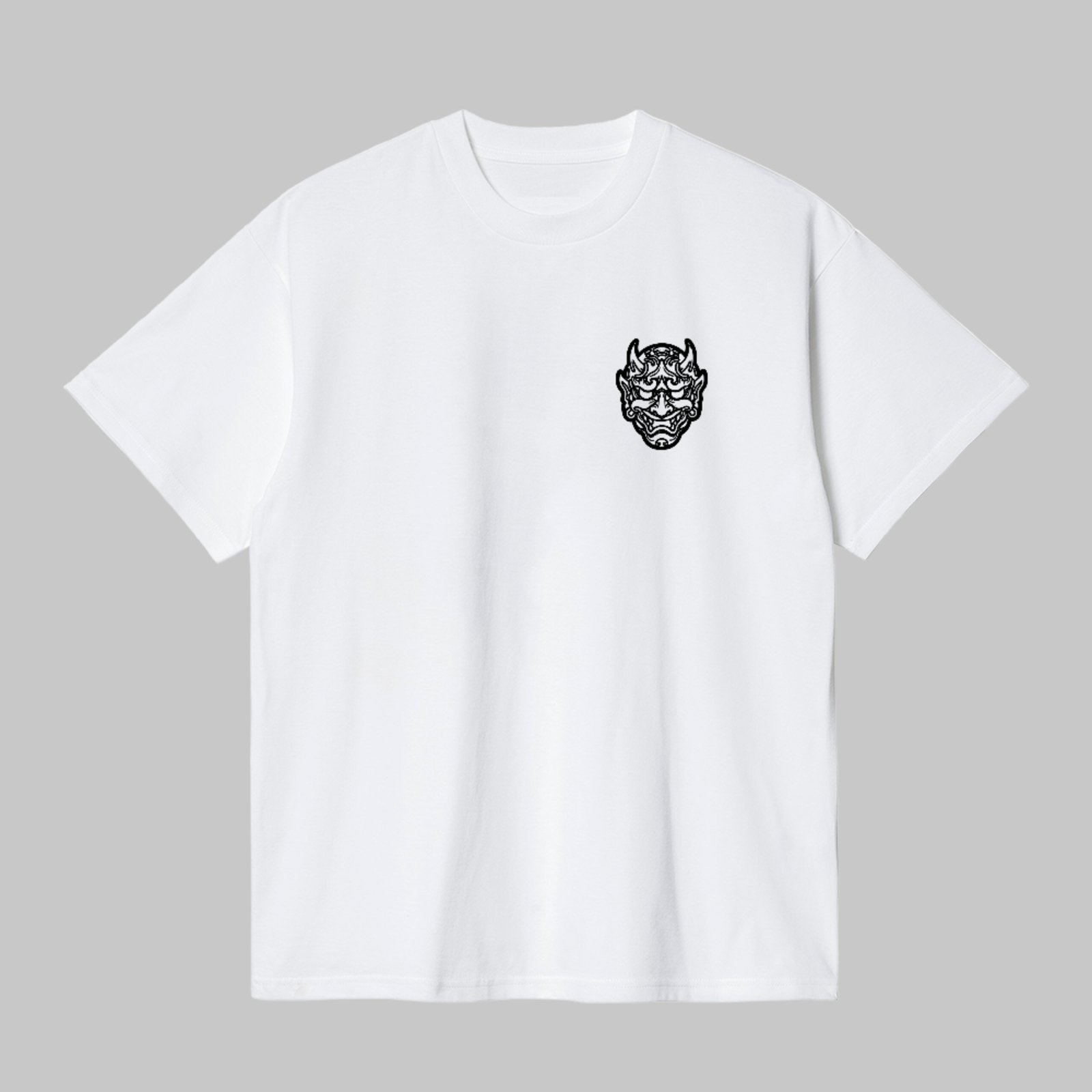 Camiseta Básica Demon Oni Koi Fish Japão Arte Oriental Unissex Branco