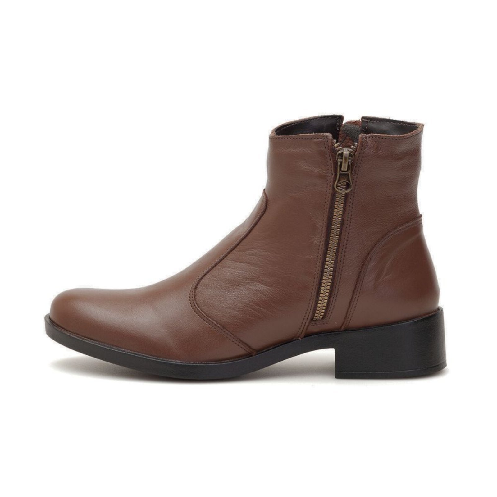 Bota LeRUCHEL Cano Curto Ziper Couro Chocolate
