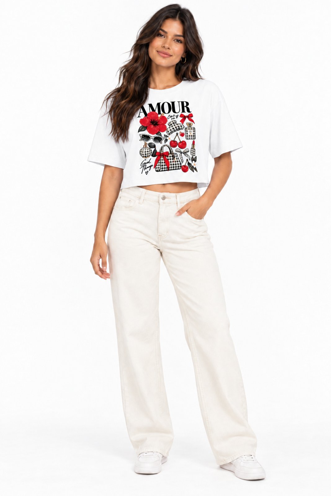 Cropped D Bell Outlet Fashion Estampa Trendy Branco