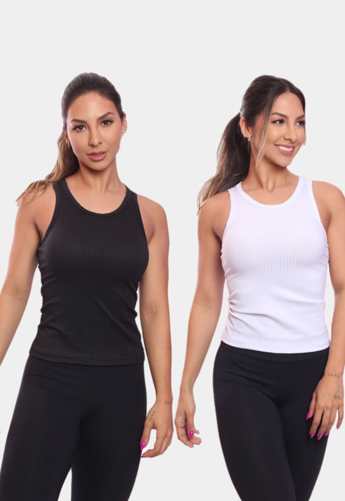 Kit 2 Regatas Nadador Canelada Feminina Lisa Blusa Blusinha Básica Treino Academia Colorido