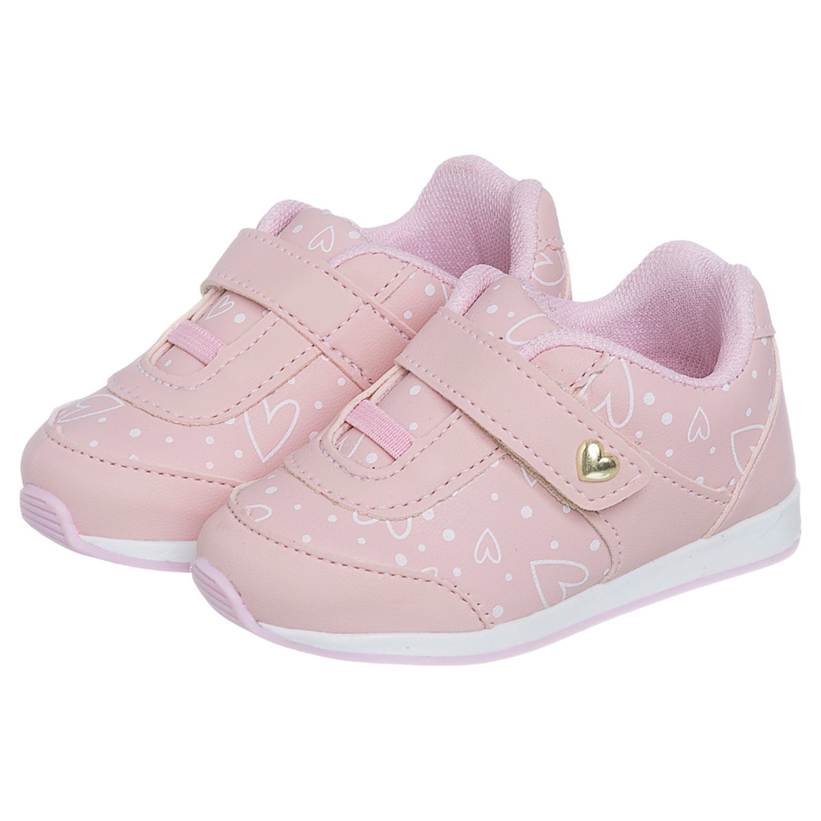 Infantil - Tenis Baby Estampado Corações Rosa - Café com Leite