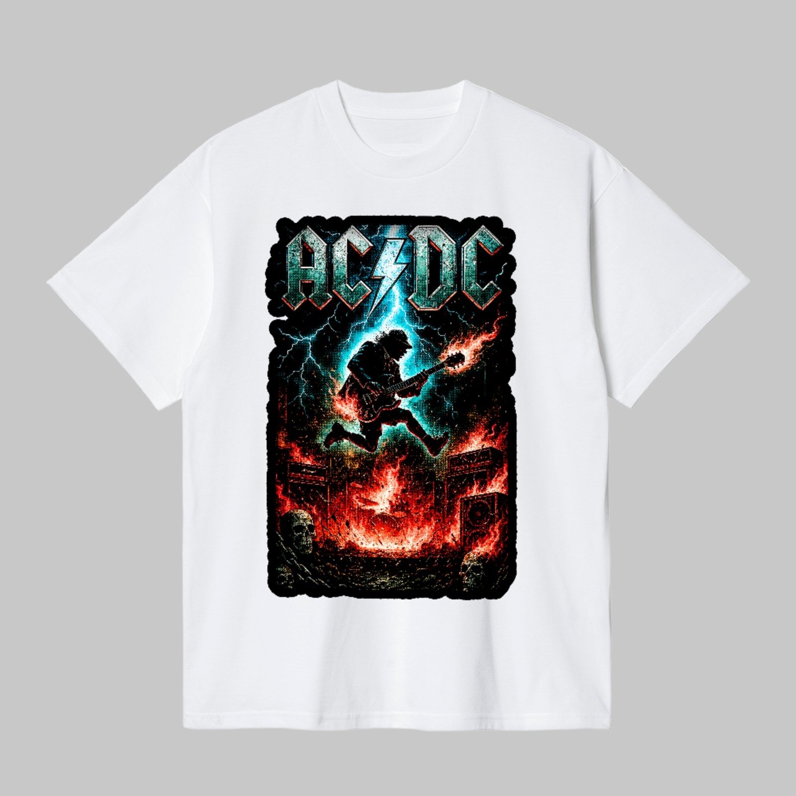 Camiseta Básica Rock Explosivo Show AC/DC Unissex Branco