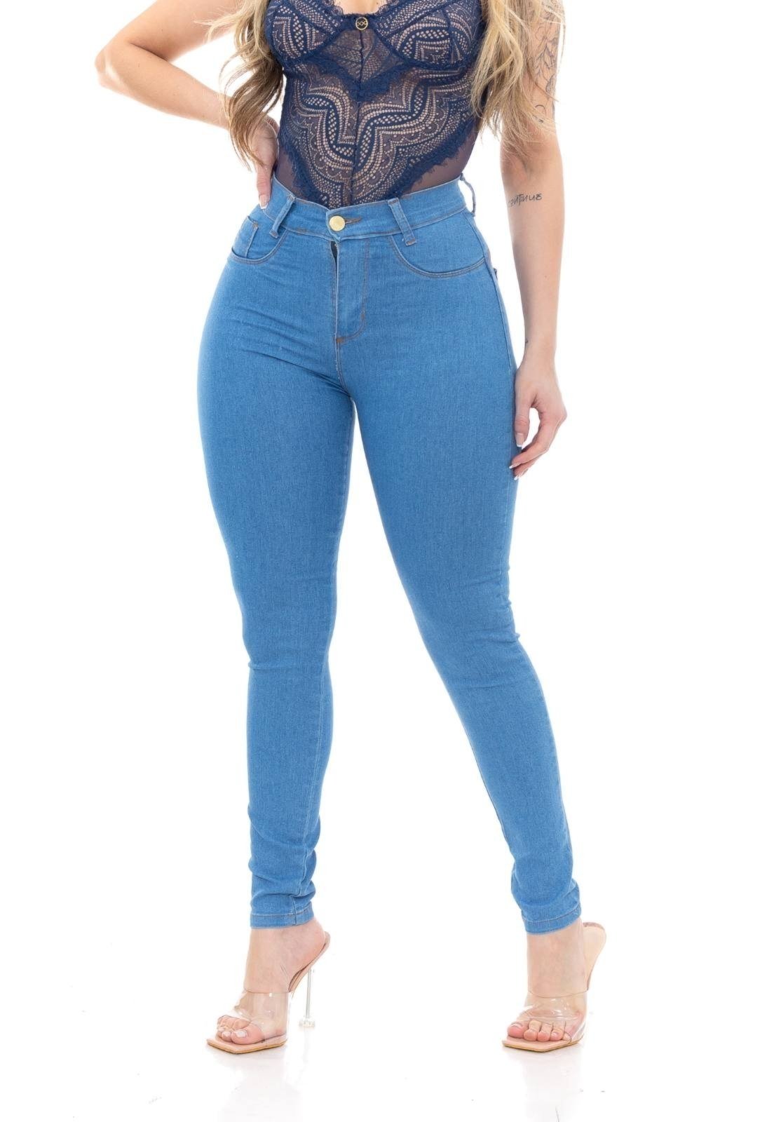 Calça Jeans Feminina Skinny Lavagem Azul Clara GARAIS MODA Tecido Premium Confortável
