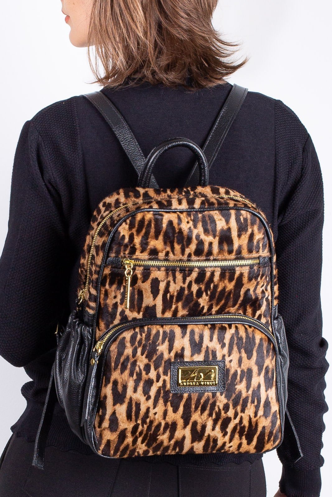 Mochila pequena de couro estampado Zoey - Onça