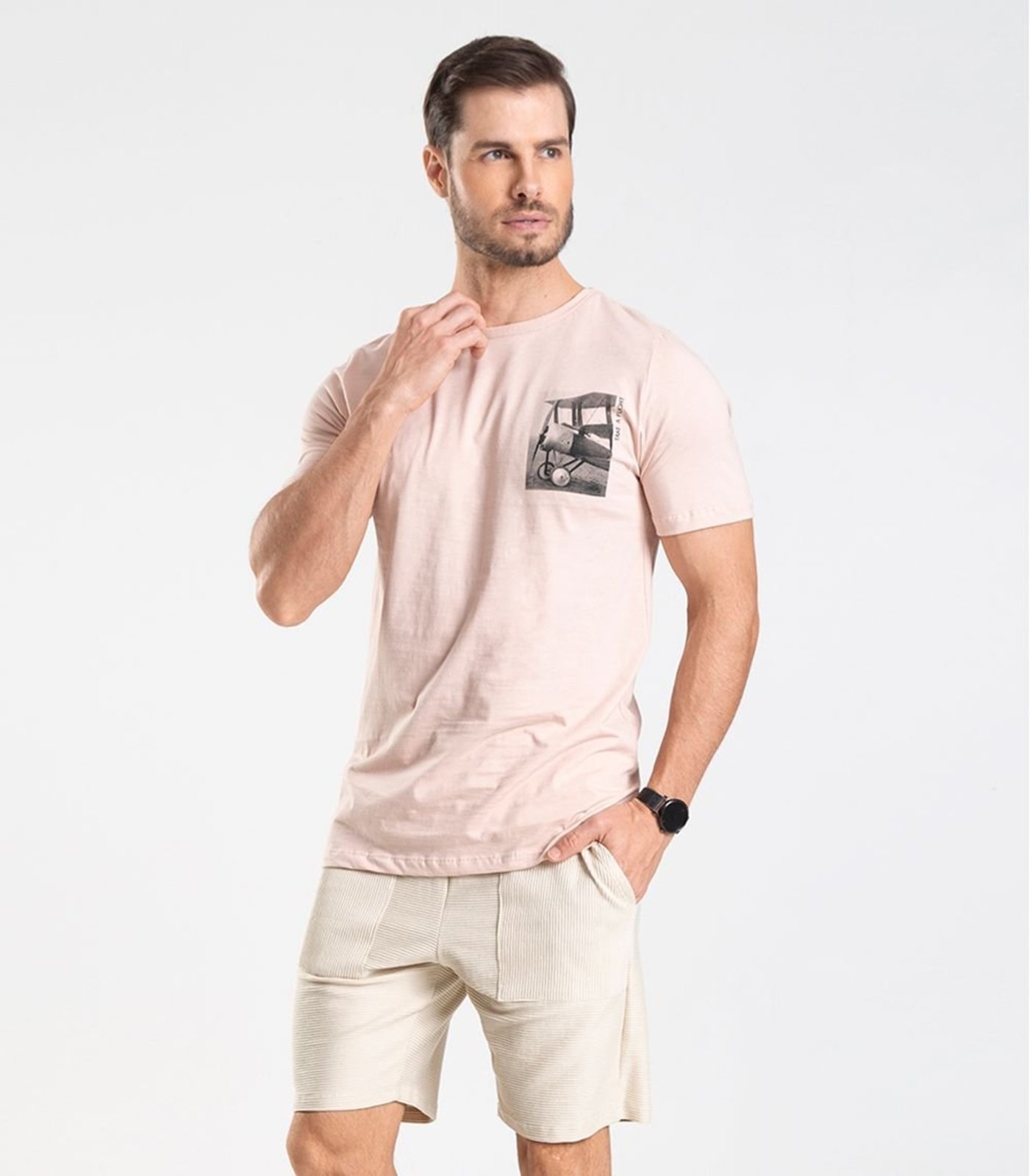 Bermuda Masculina Moletinho Gorgurinho Diametro Bege