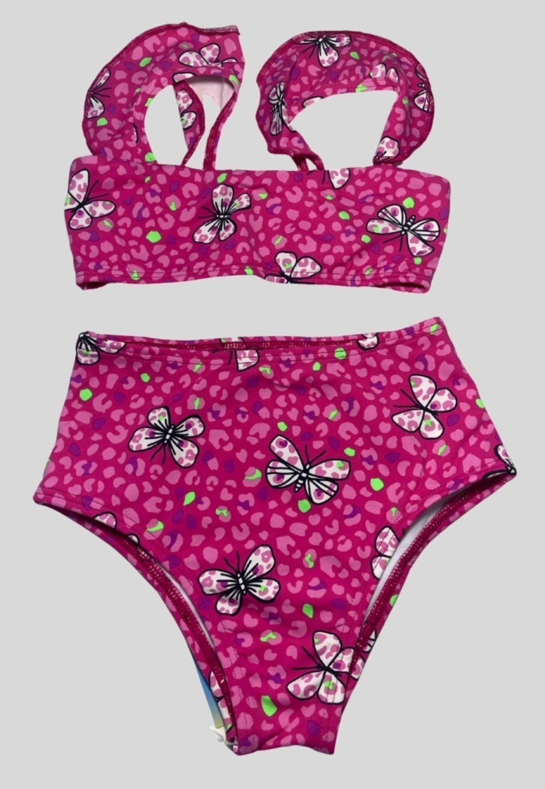 Biquíni WLS Modas Moda Praia Verão Cropped Alça Babadinho Estampado Rosa