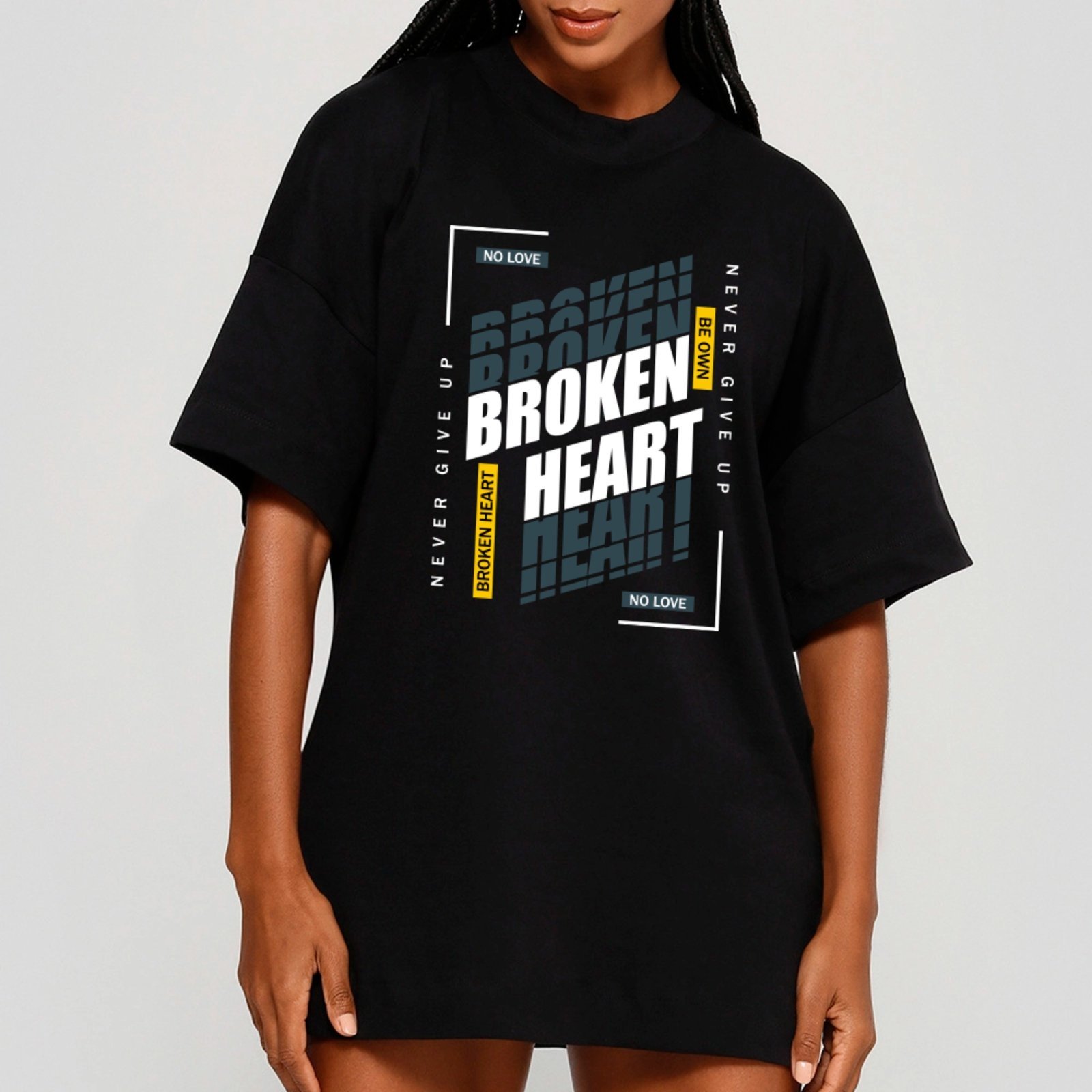 Camiseta Ousy Broken Heart Oversized Unissex Preto