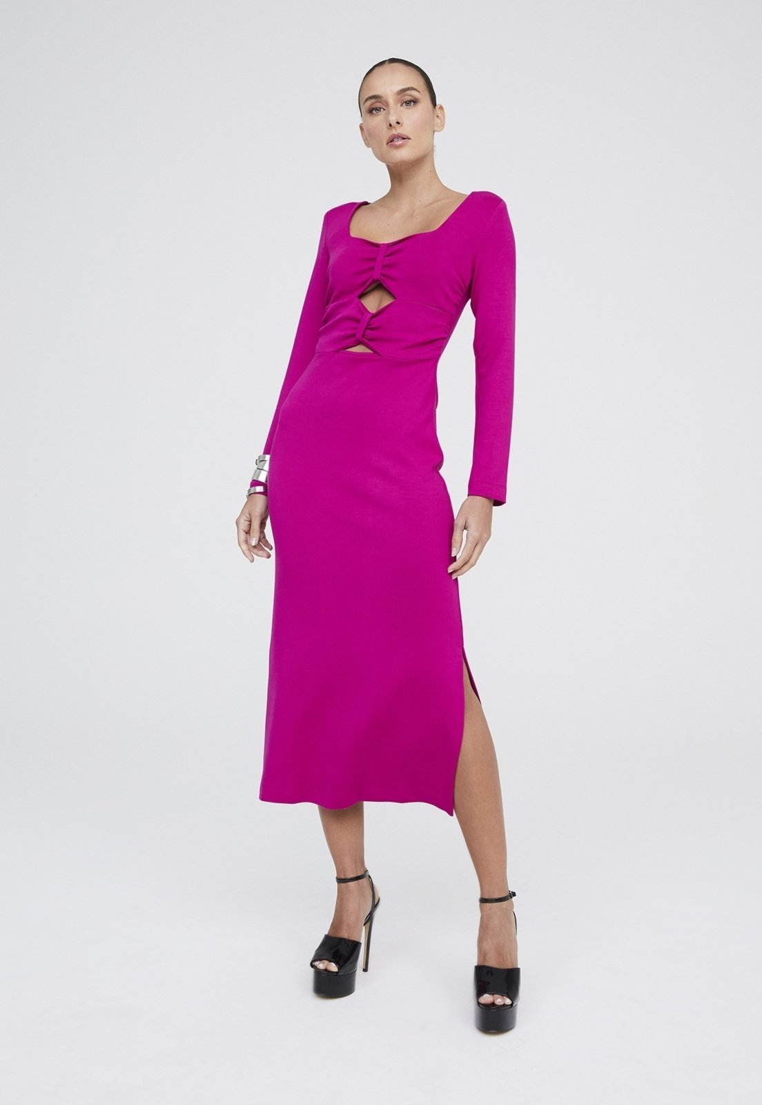 Vista 3 Vestido Midi Traymon Recortes Vazados pink Traymon pink