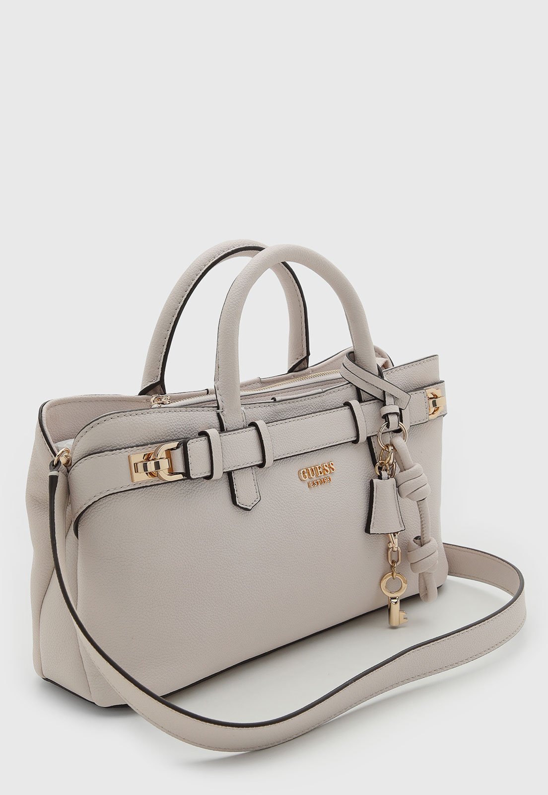 Vista 3 Bolsa Grande Feminina Guess Chaveiro Logo bege bege