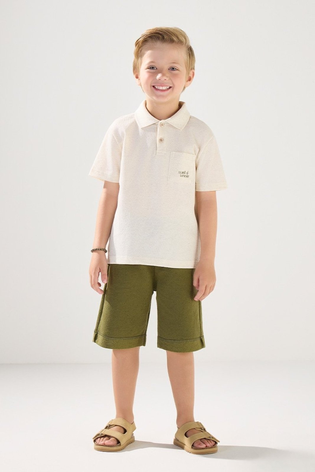 Infantil - Conjunto Polo Texturizada com Bermuda em Moletom