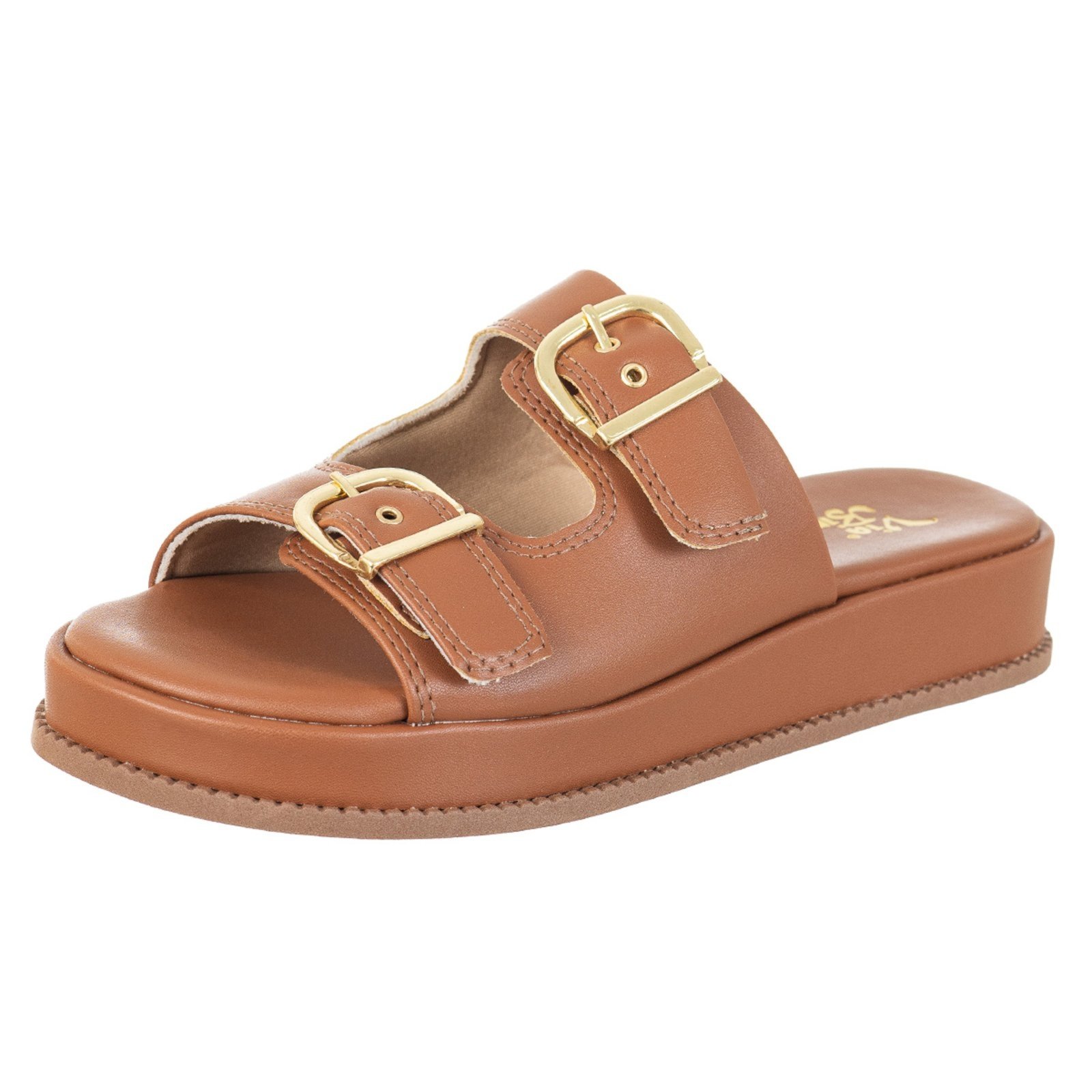 Tamanco FlatForm Papete Feminino Via Birigui Com Fivelas Marrom