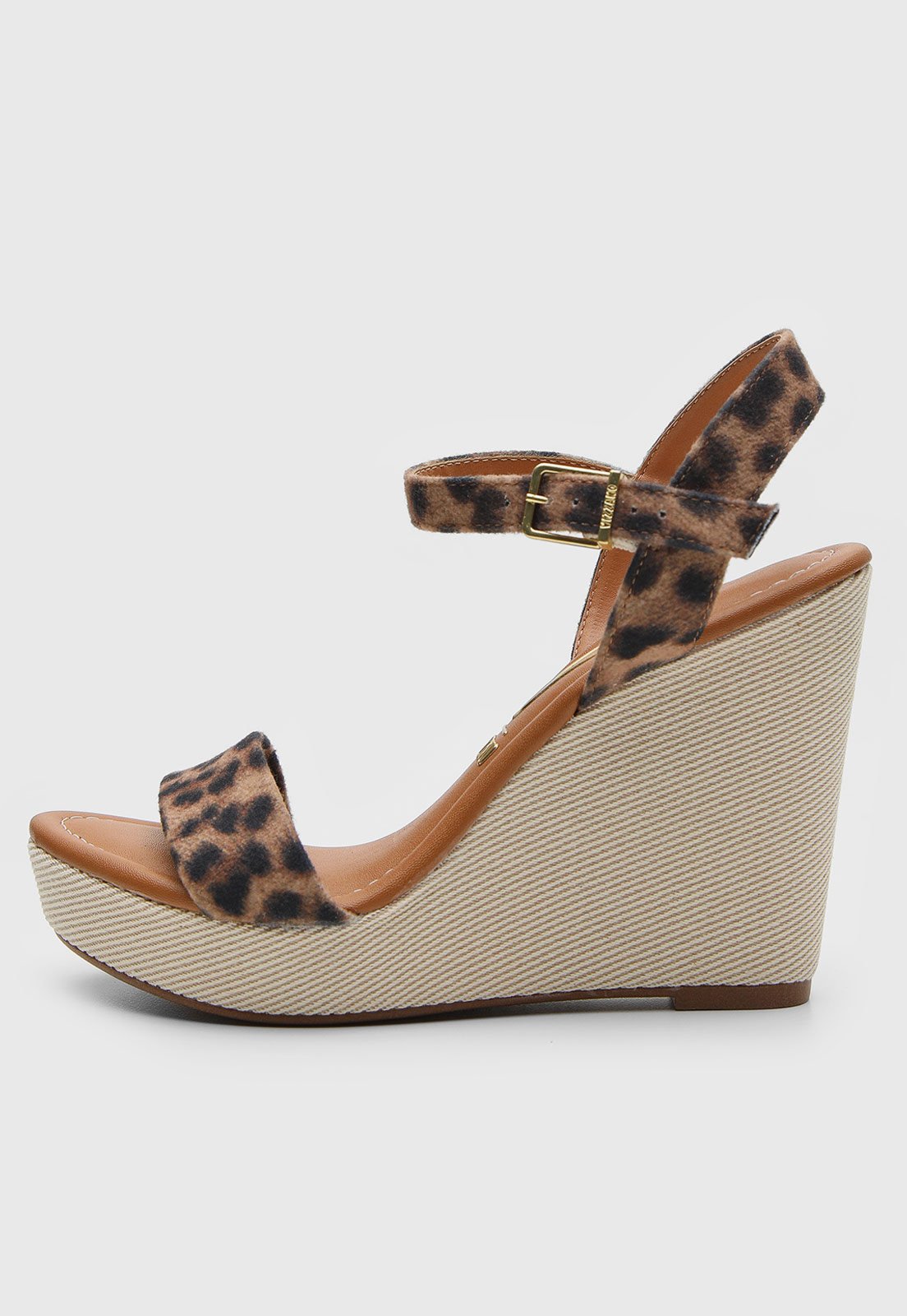 Sandália Feminina Vizzano Salto Anabela Animal Print Dourada