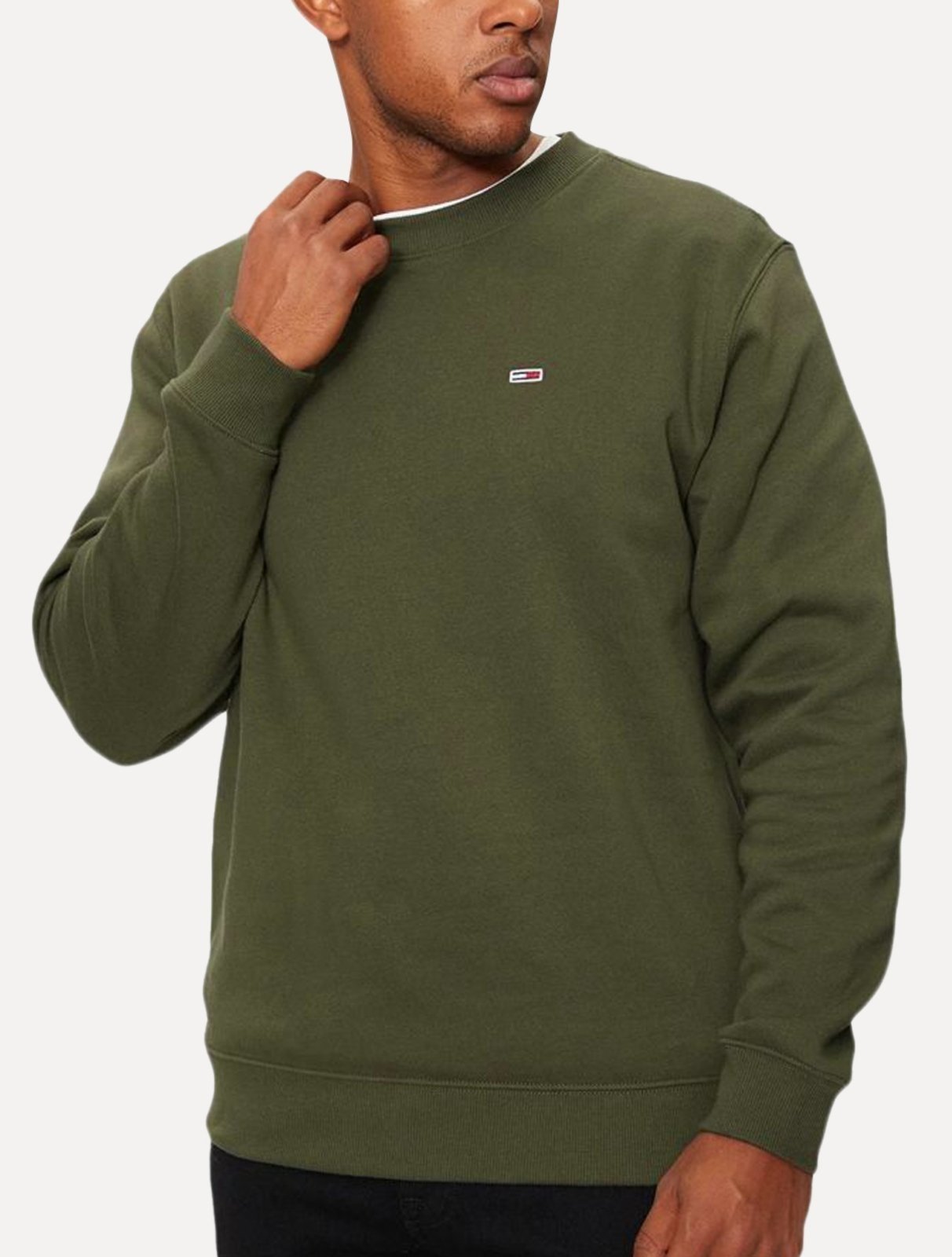 Moletom Tommy Jeans Masculino Fleece Flag Crewneck Verde Militar