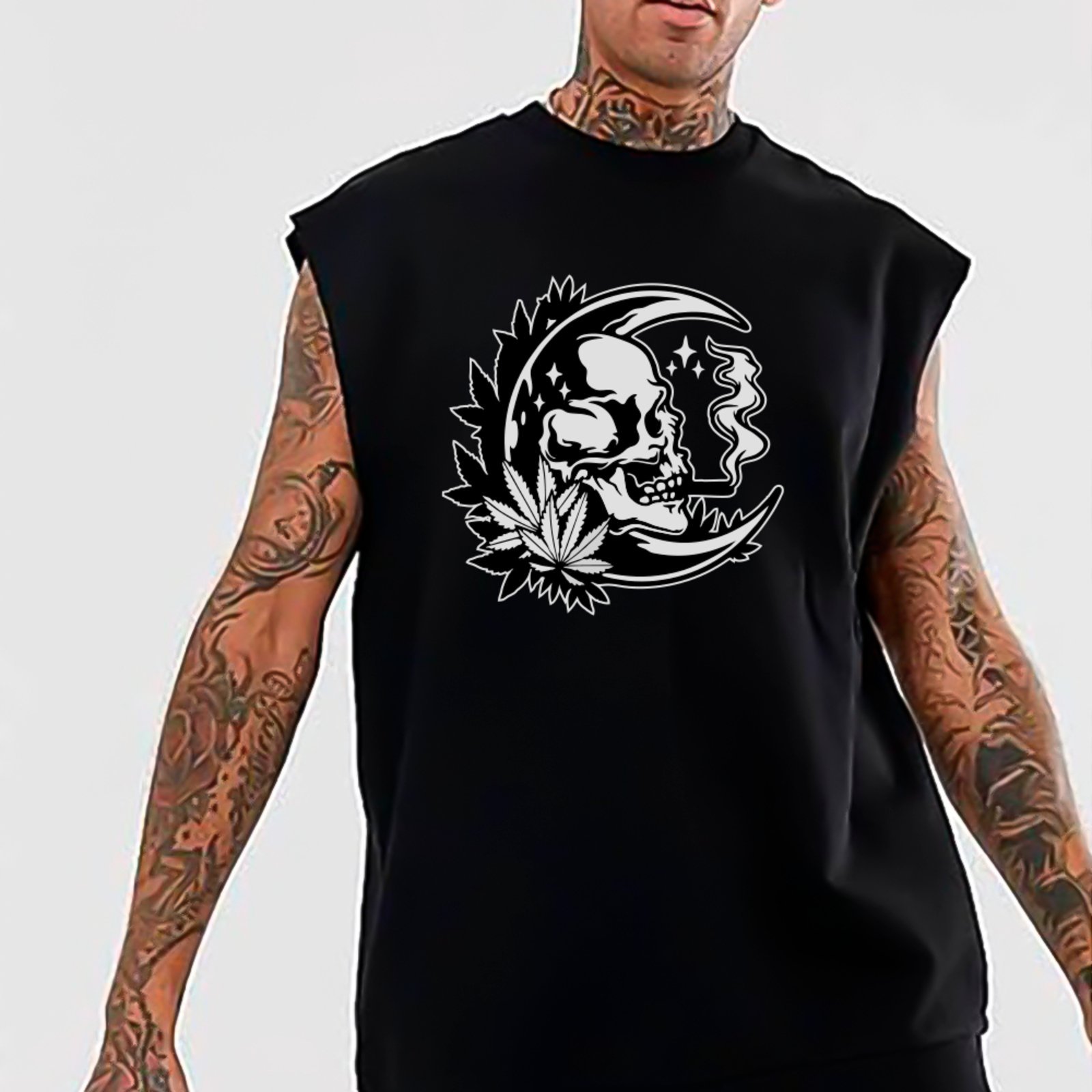 Camiseta Regata Machão Ousy Caveira e Lua Oversized Masculina Preto