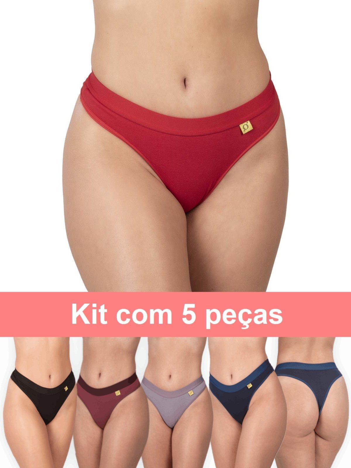 Kit 5 Calcinha Fio Dental Algodão Lisa Elástico Tanga Lingerie Multicolorido