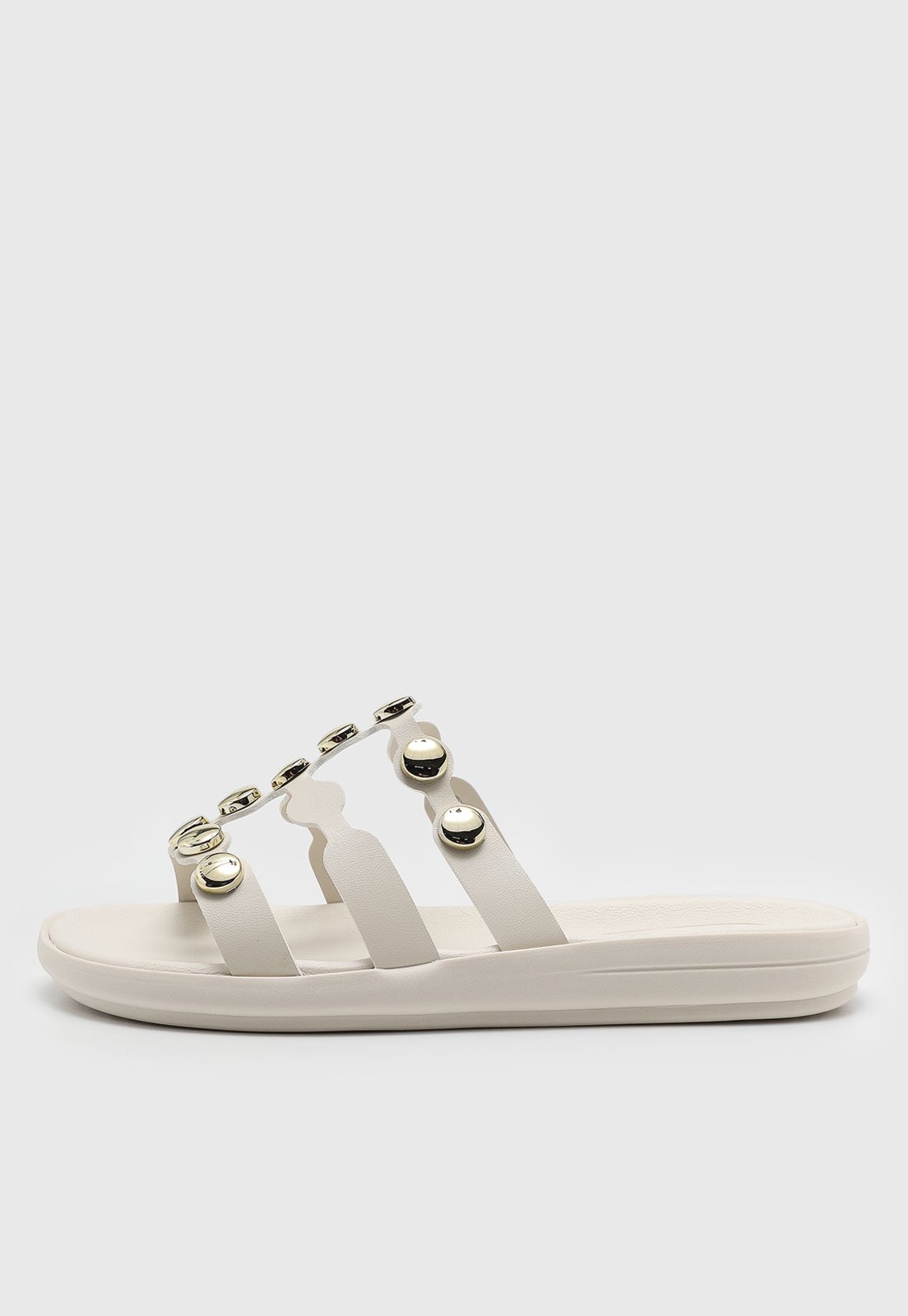 Rasteira Moleca Tiras Onduladas Metalizadas Off-White