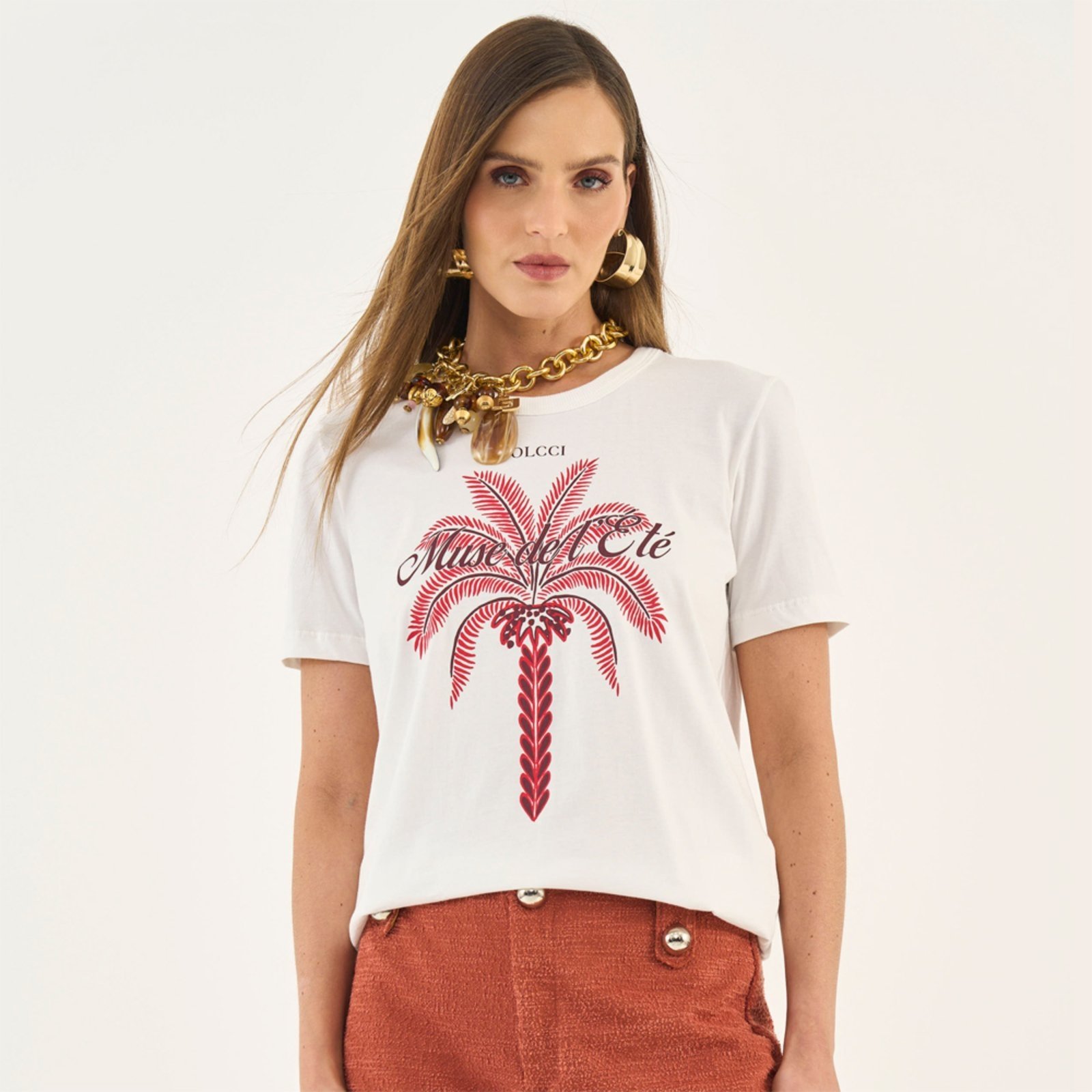 Vista 2 Camiseta Colcci Muse Ou26 Off White Feminino amarelo white Colcci amarelo white