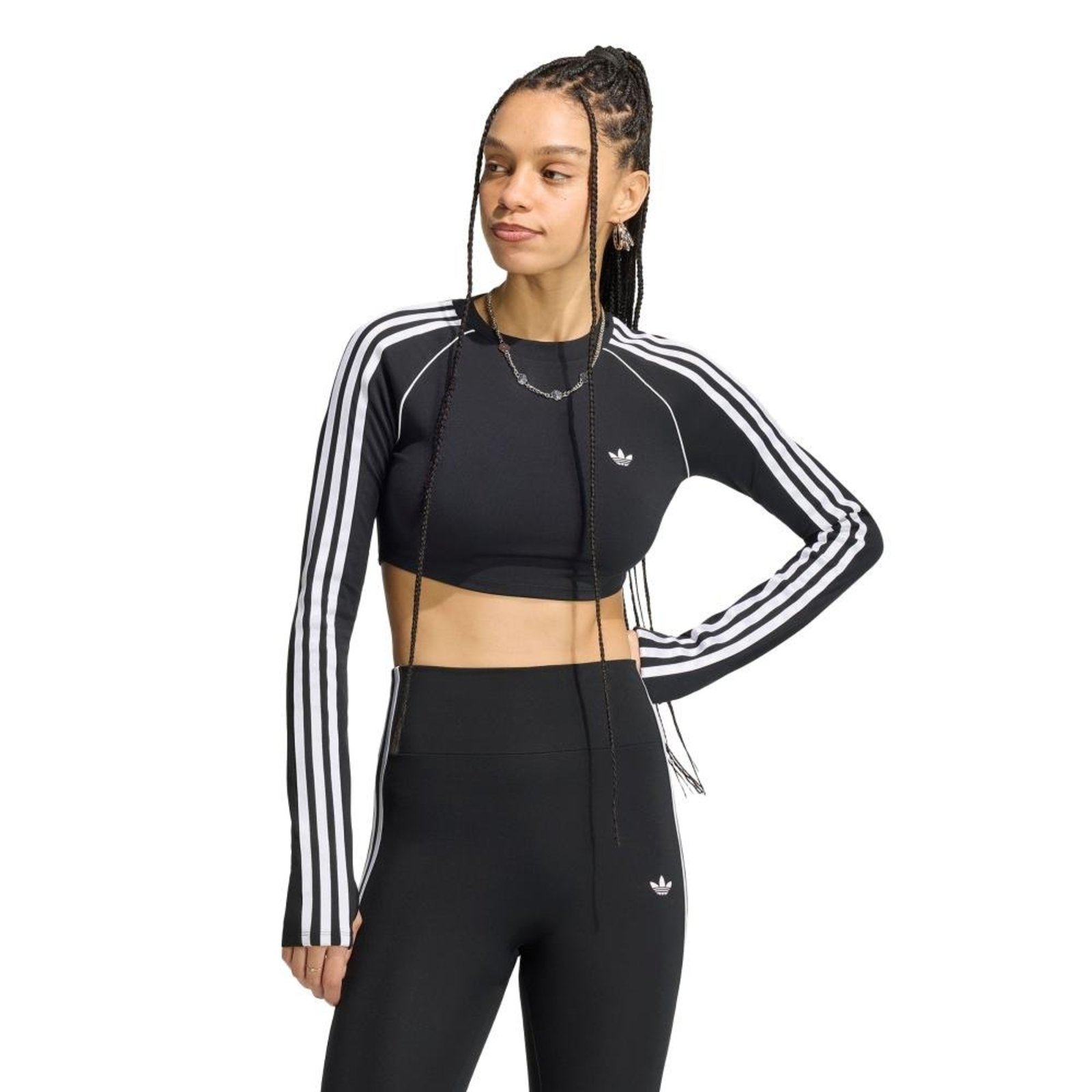 CROPPED ESSENTIALS TRÊS LISTRAS POLYESTER LS adidas Originals Preto
