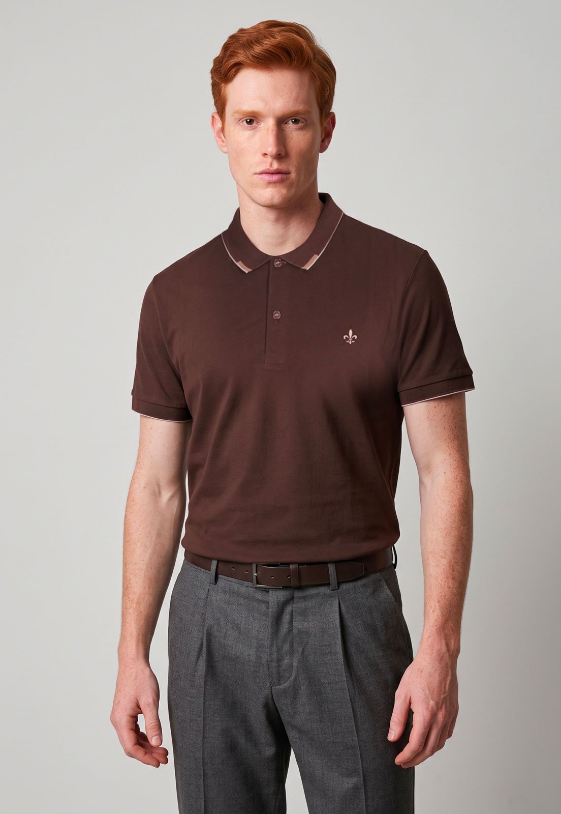 Polo Masculina Dudalina Gola Tradicional Marrom