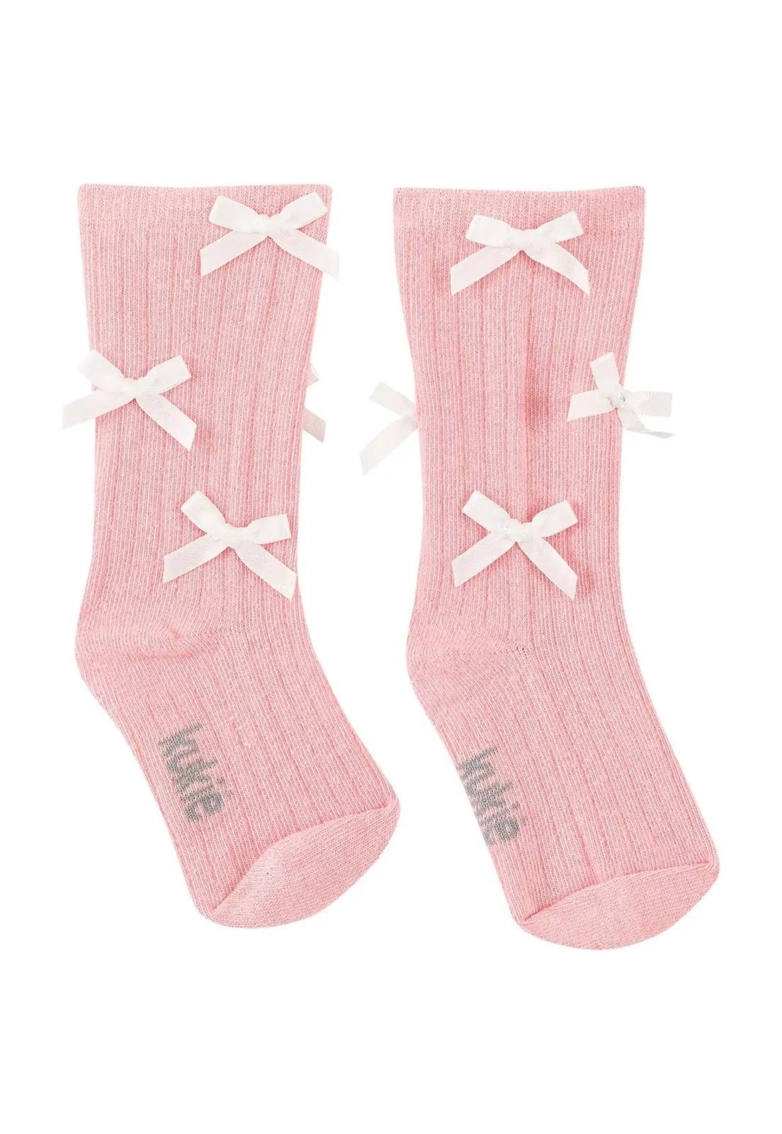 Infantil - Meia Longa Rosa com Laço Menina Kukiê U Rosa