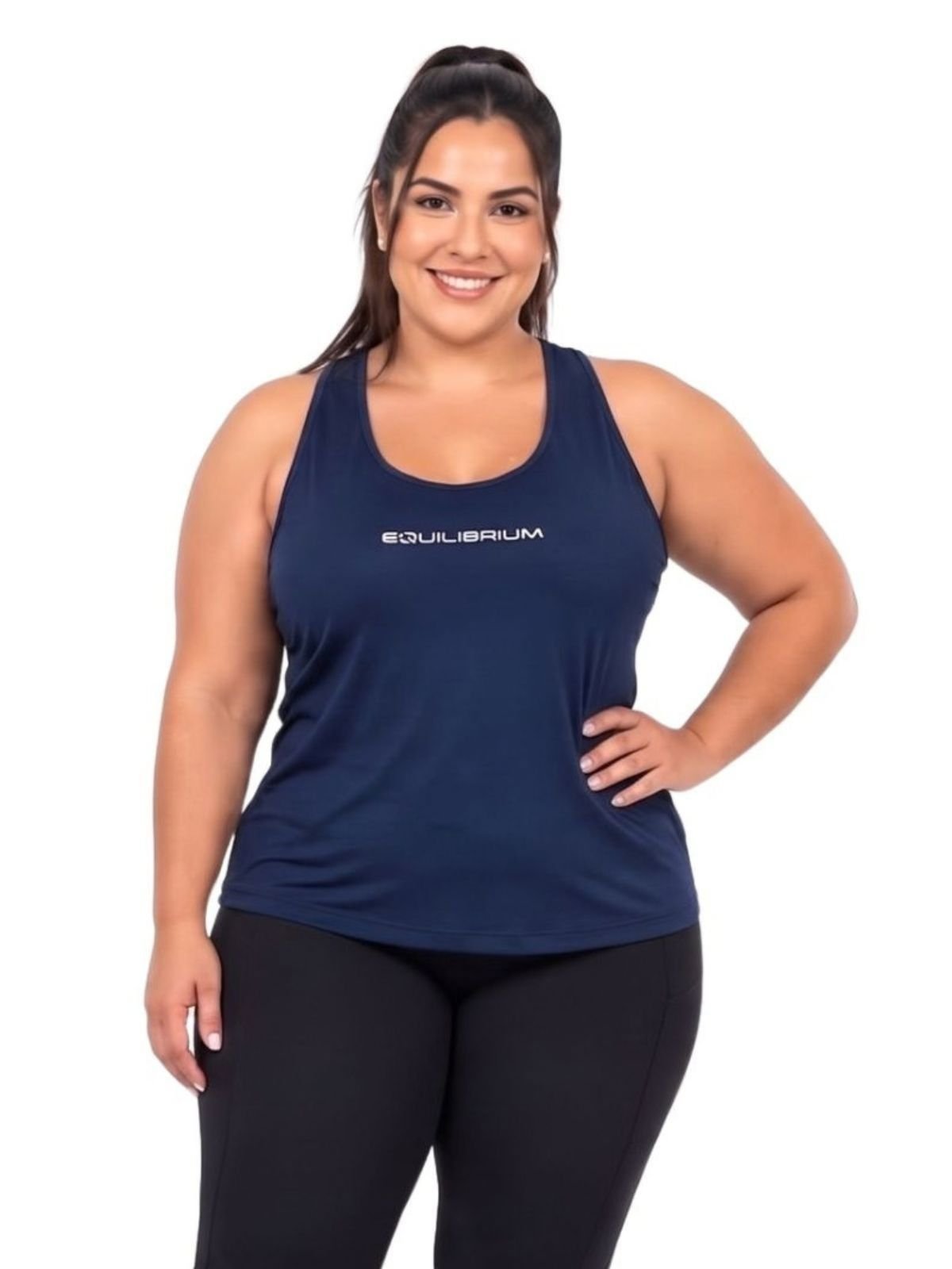 Camiseta Regata Feminina Plus Size Equilibrium Sallada Mista Treino Academia Marinho