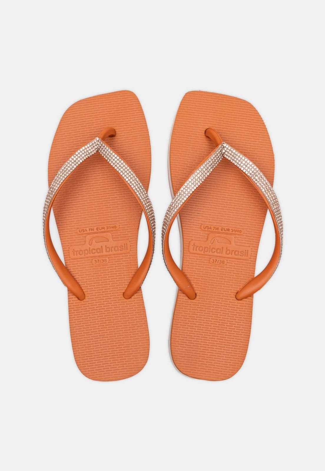 Chinelo Tropical Brasil Tamanco Anabela Strass Ocre com Branco