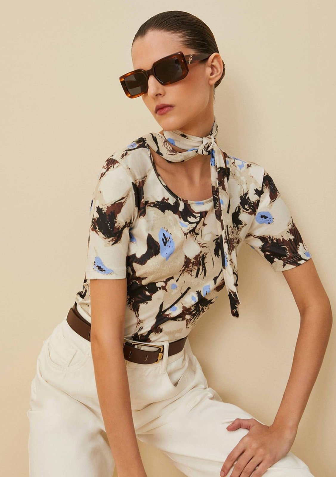 T-Shirt Morena Rosa Decote Redondo Estampada Azul