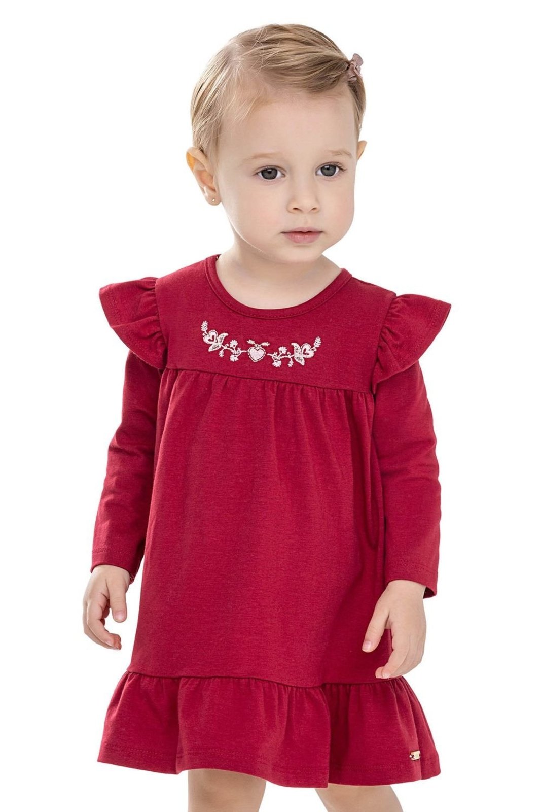 Infantil - Vestido Menina Bordado Floral Colorittá Vermelho