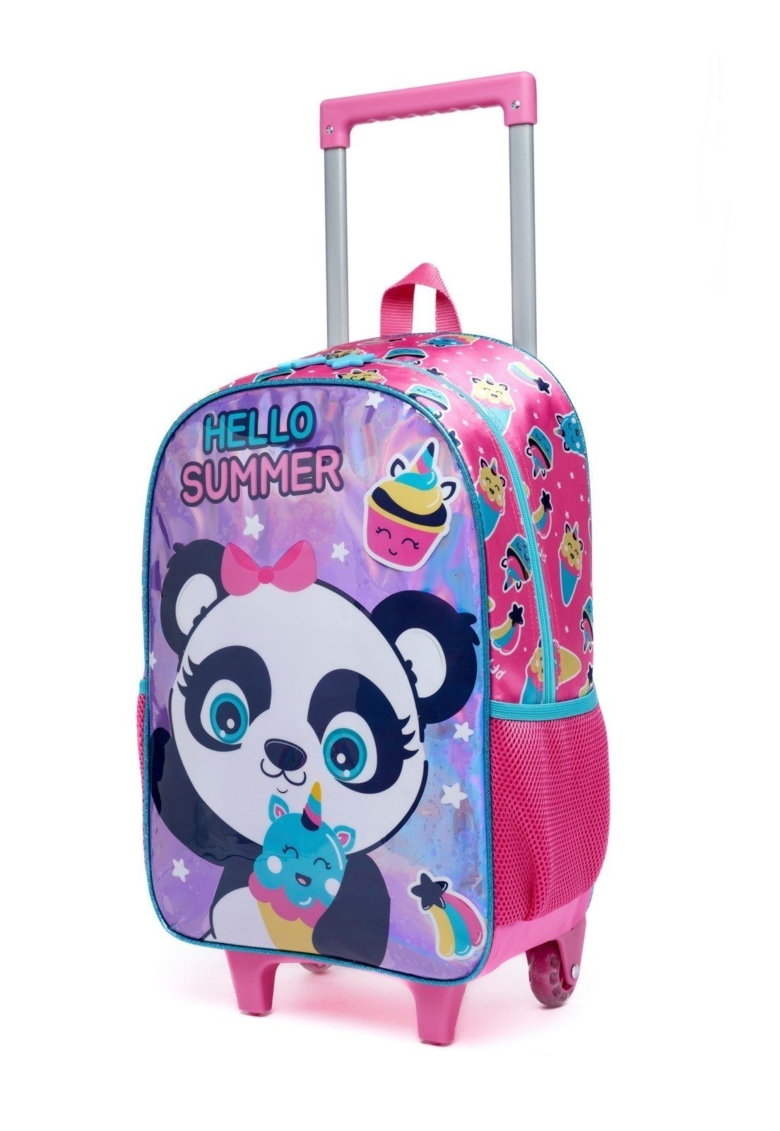 Vista 3 Infantil - Kit Mochila Lancheira Estojo Rodinhas Panda Feminina Escolar Resistente Menina Perfect For You lilás Perfect For You lilás