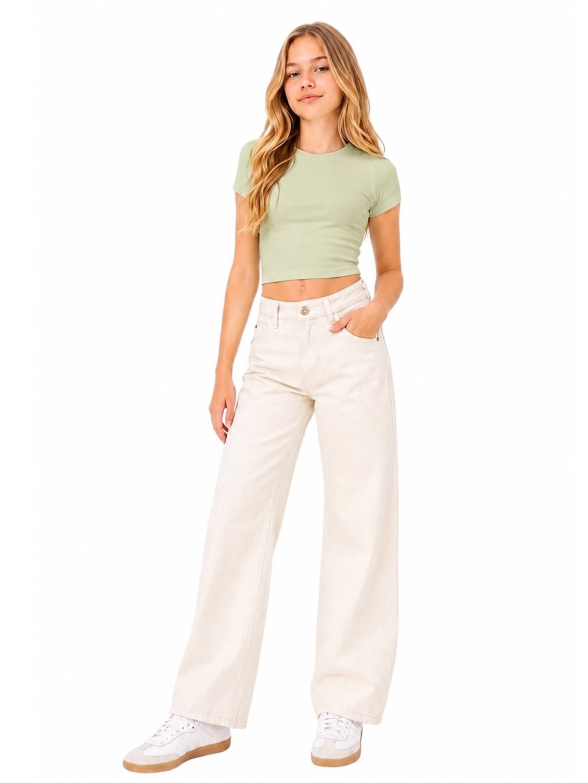 Infantil - Calça Sarja Crawling Wide leg Juvenil Feminina Off White