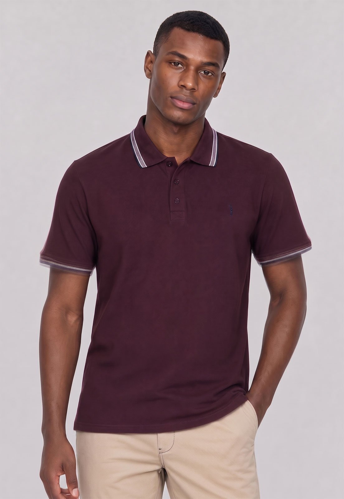 Polo Masculina Aleatory Clássica Vinho